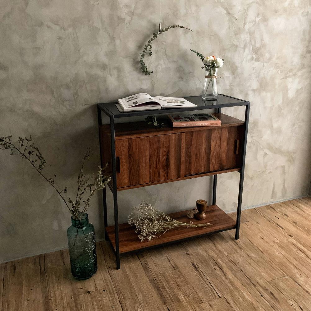 Roomfitters CHE-CST-001-V1 Che Industrial See Through Tempered Black Glass Top Console Table