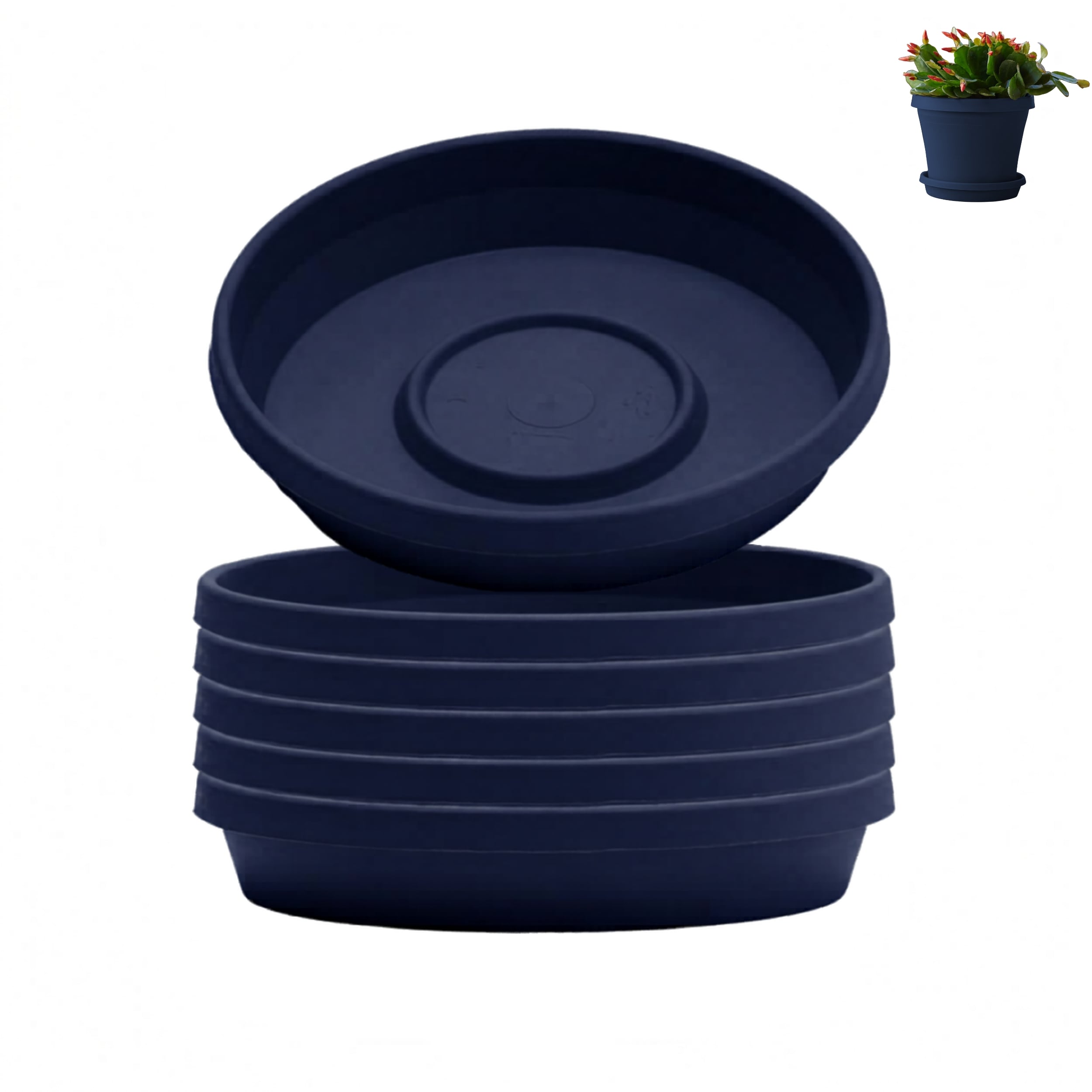 Bloem - Terra Plastic Saucer Tray for 10-in Terra Planters - Navy - 6-Pack