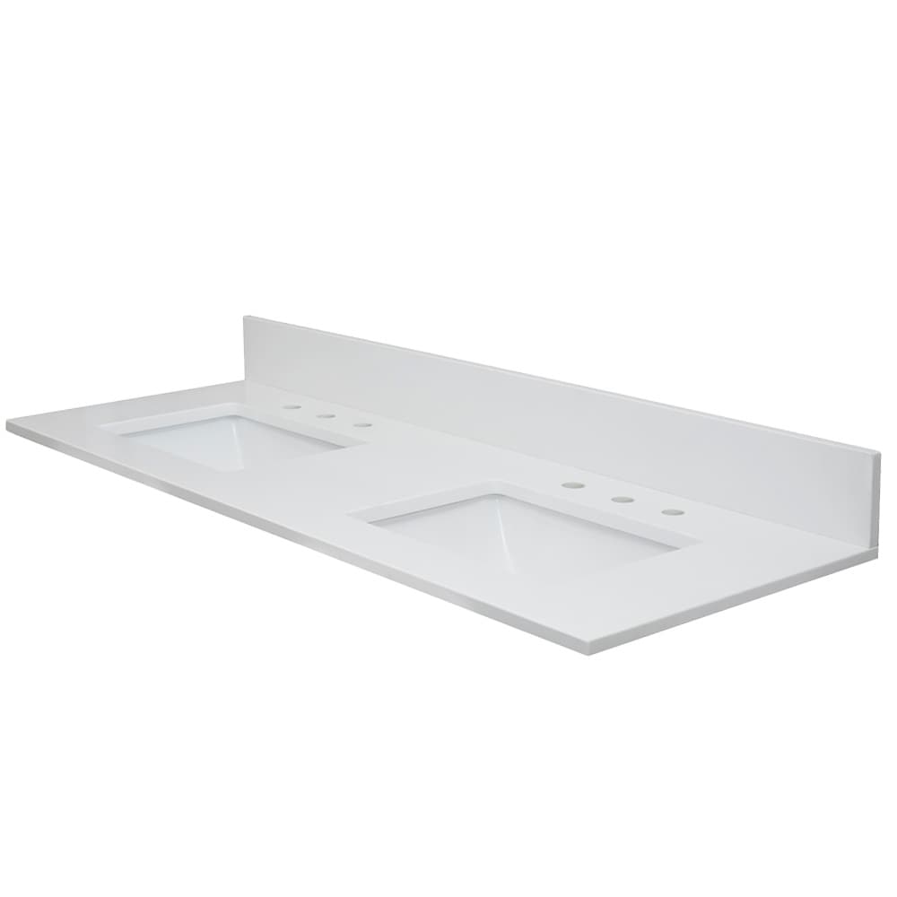 MarCraft VQSW6122802 Vista 61-in x 22-in Polished Serene White Quartz Undermount Double Sink Widespread Faucet Mount Bathroom Vanity Top