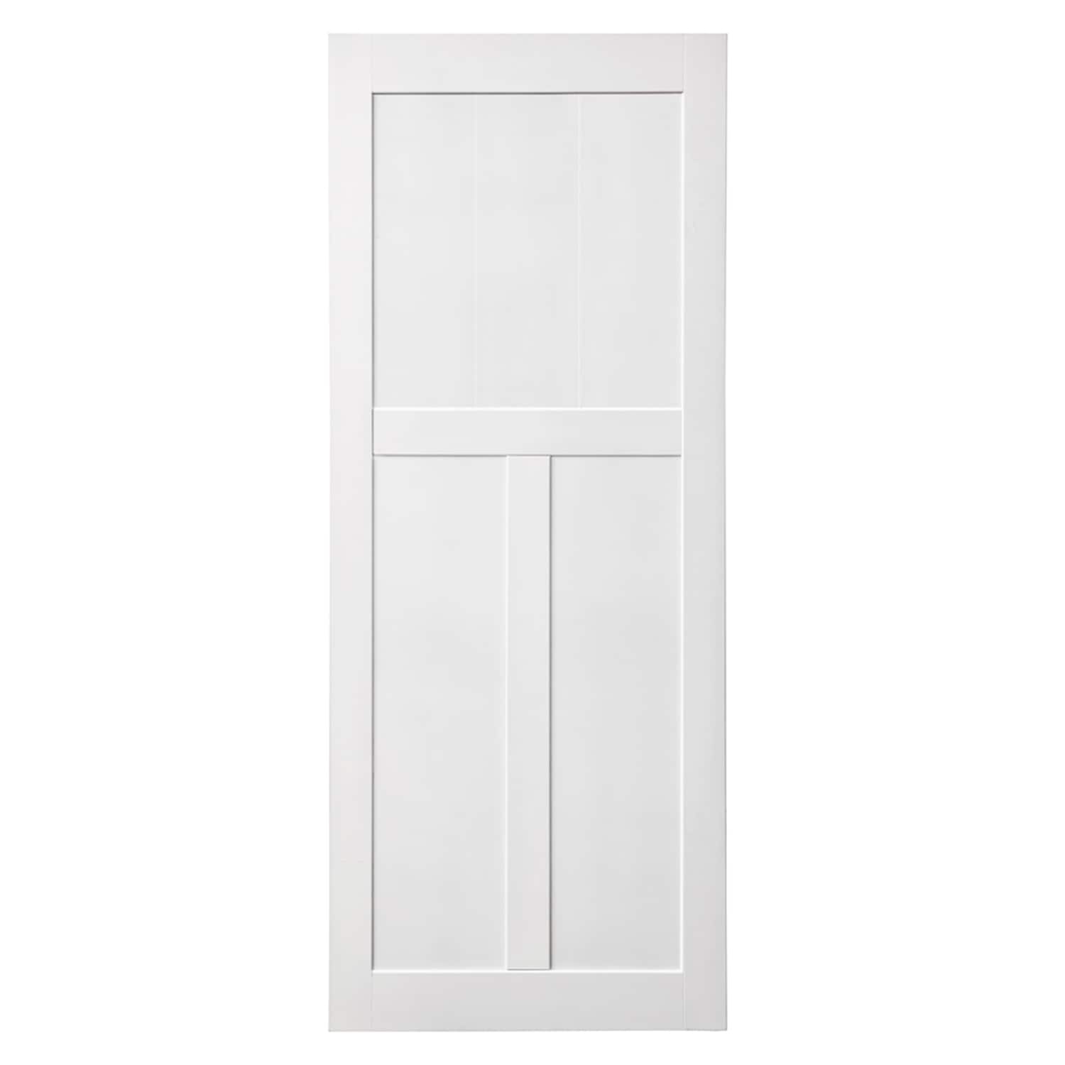 SINOFURN SYB590066WT 32-in x 80-in White Prefinished Wood Solid core Single Bypass Barn Door (Hardware Not Included)