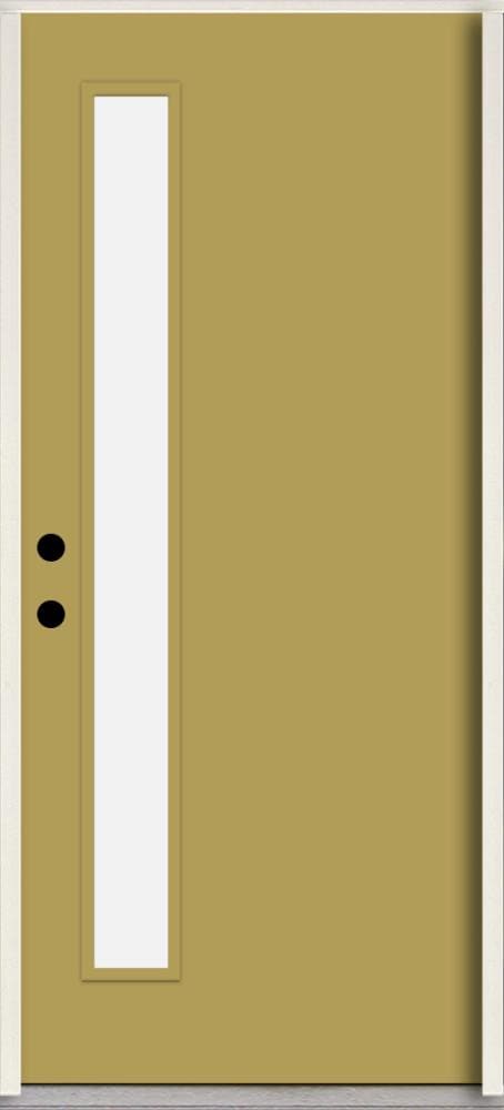 RELIABILT LO1065147 Spotlights 32-in x 80-in x 4-5/8-in Fiberglass 1/4 lite Right-hand inswing Meadowlark Paint Painted Prehung Front Door Insulating core