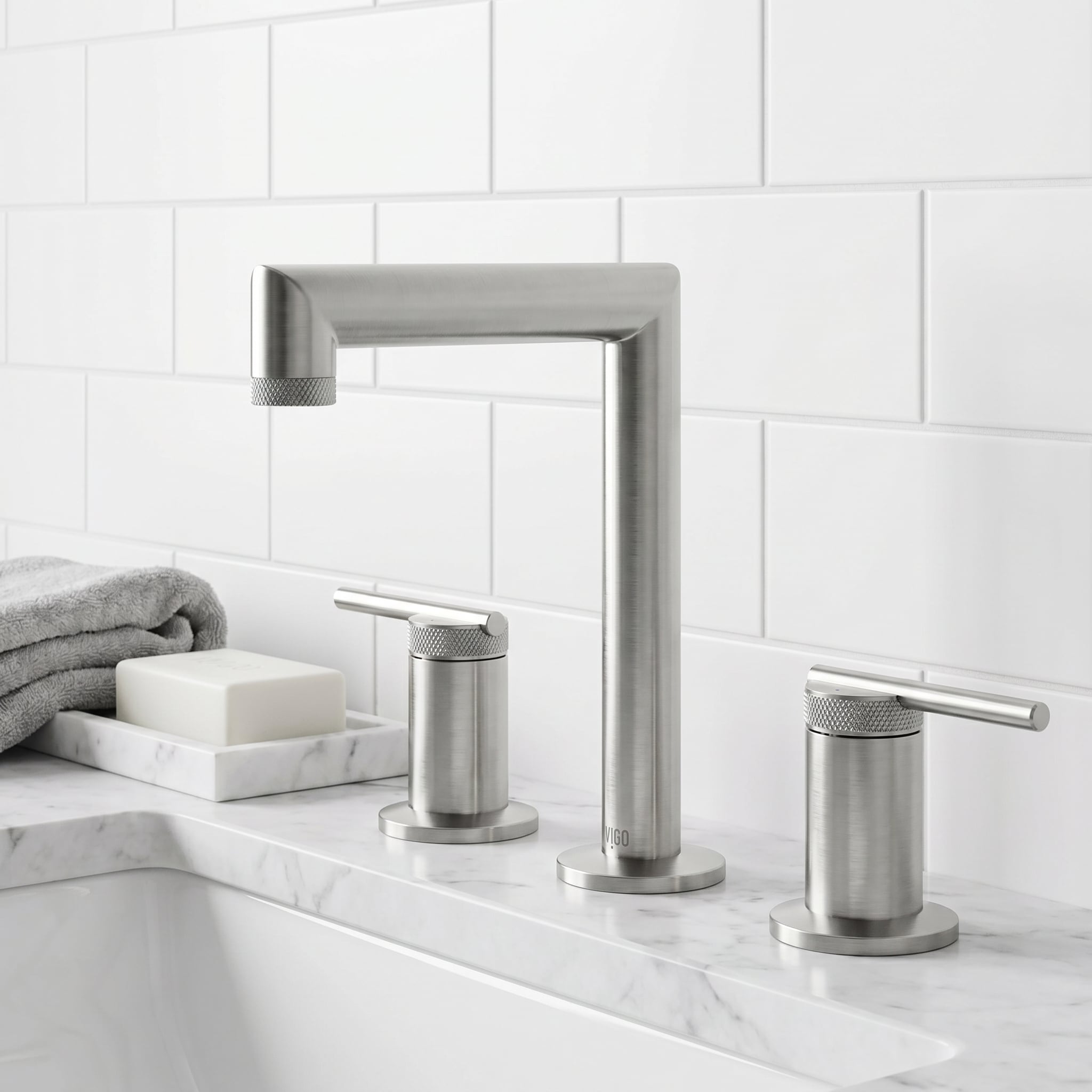 VIGO - Sterling Brushed Nickel Widespread 2-handle WaterSense Mid-arc Bathroom Sink Faucet 3 -Pack
