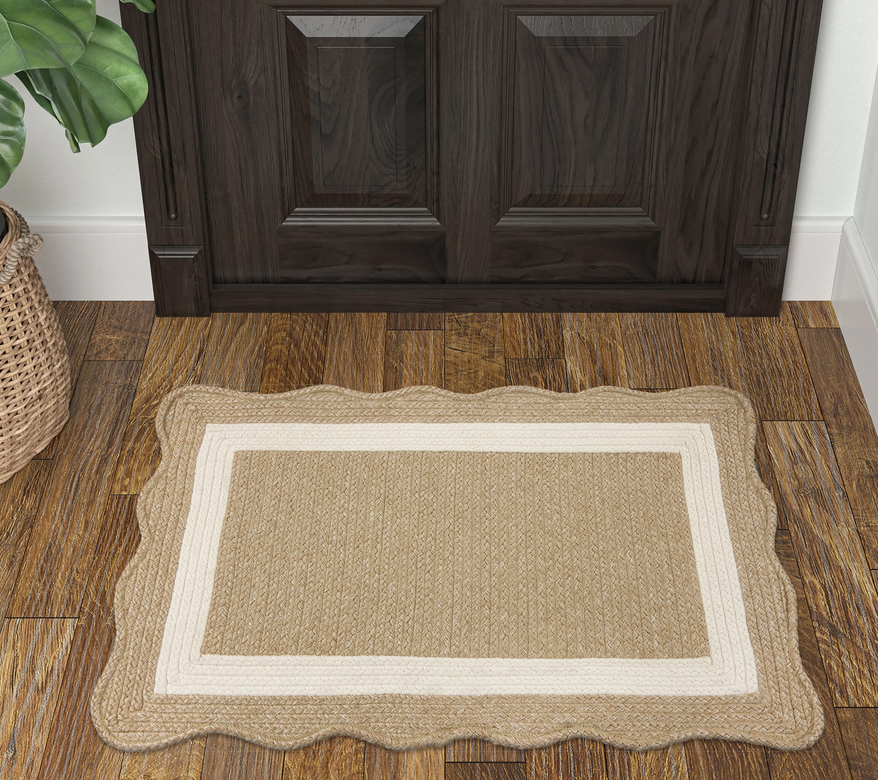 allen + roth 2 X 3 (ft) Braided Natural Indoor/Outdoor Border  Farmhouse/Cottage Throw Rug in the Rugs department at