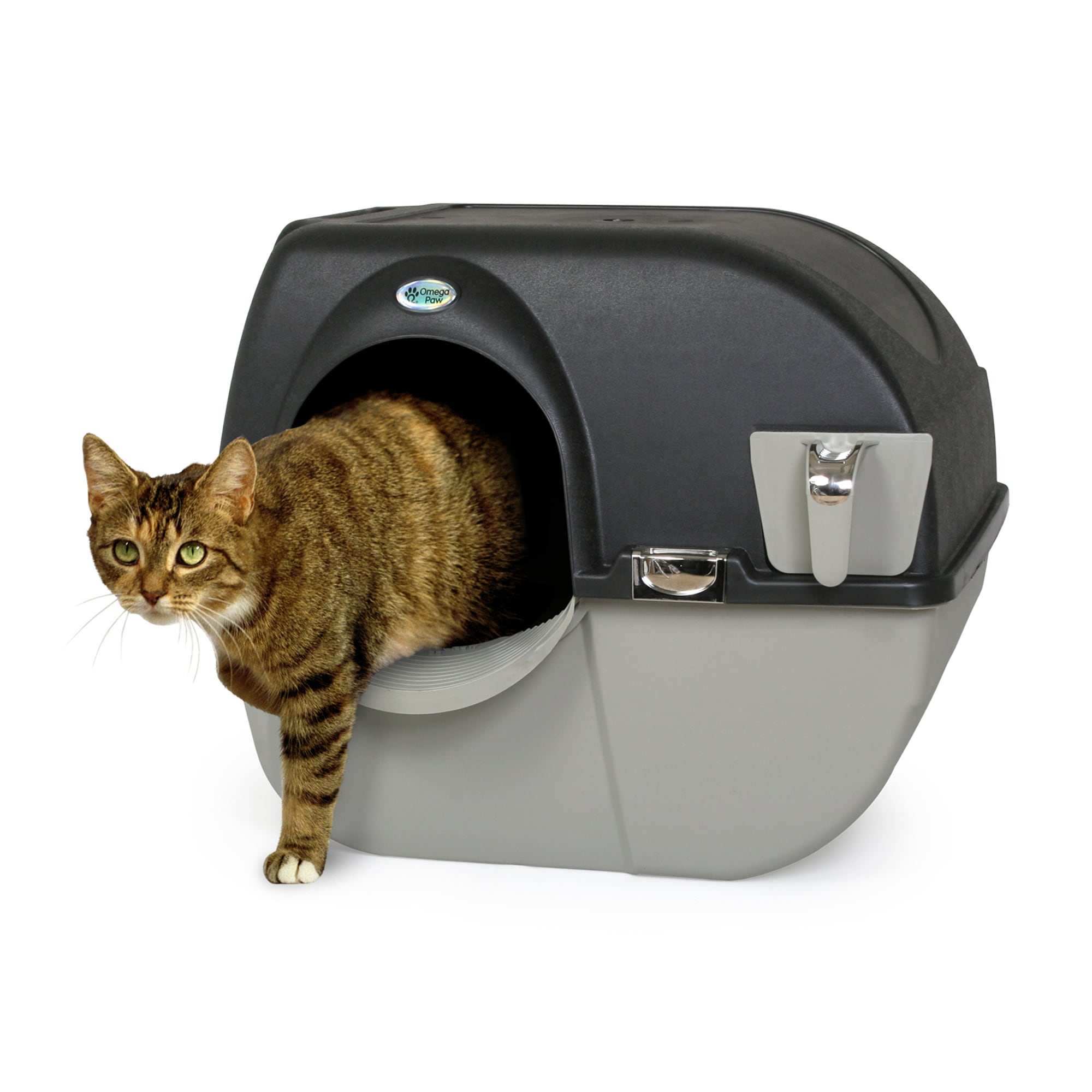 Omega Paw Enclosed No Scoop Self-Cleaning Litter Box & Paw Cleaning Mat for Cats