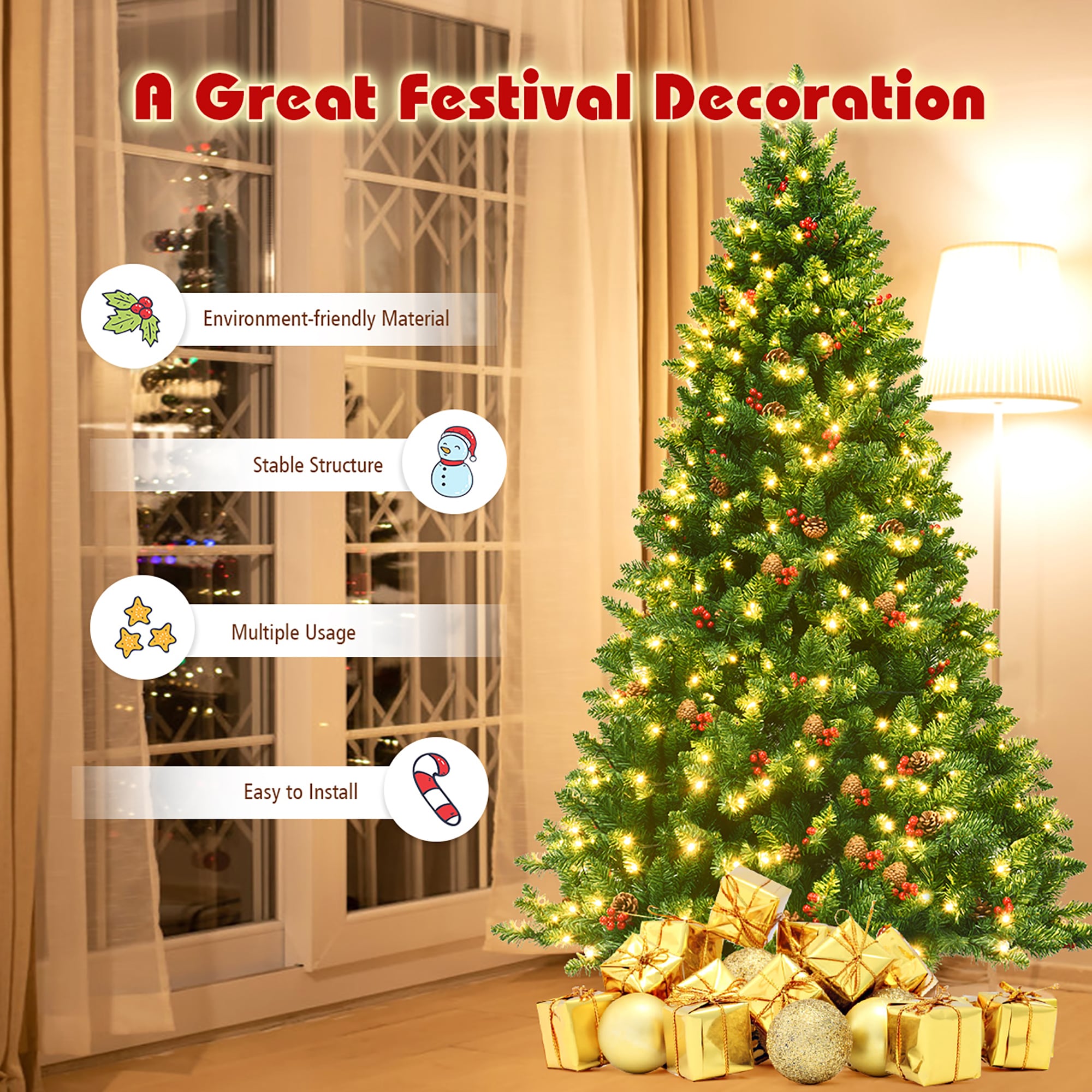 6.5 ft Pre-Lit Green Spruce Christmas Tree with LED Lights