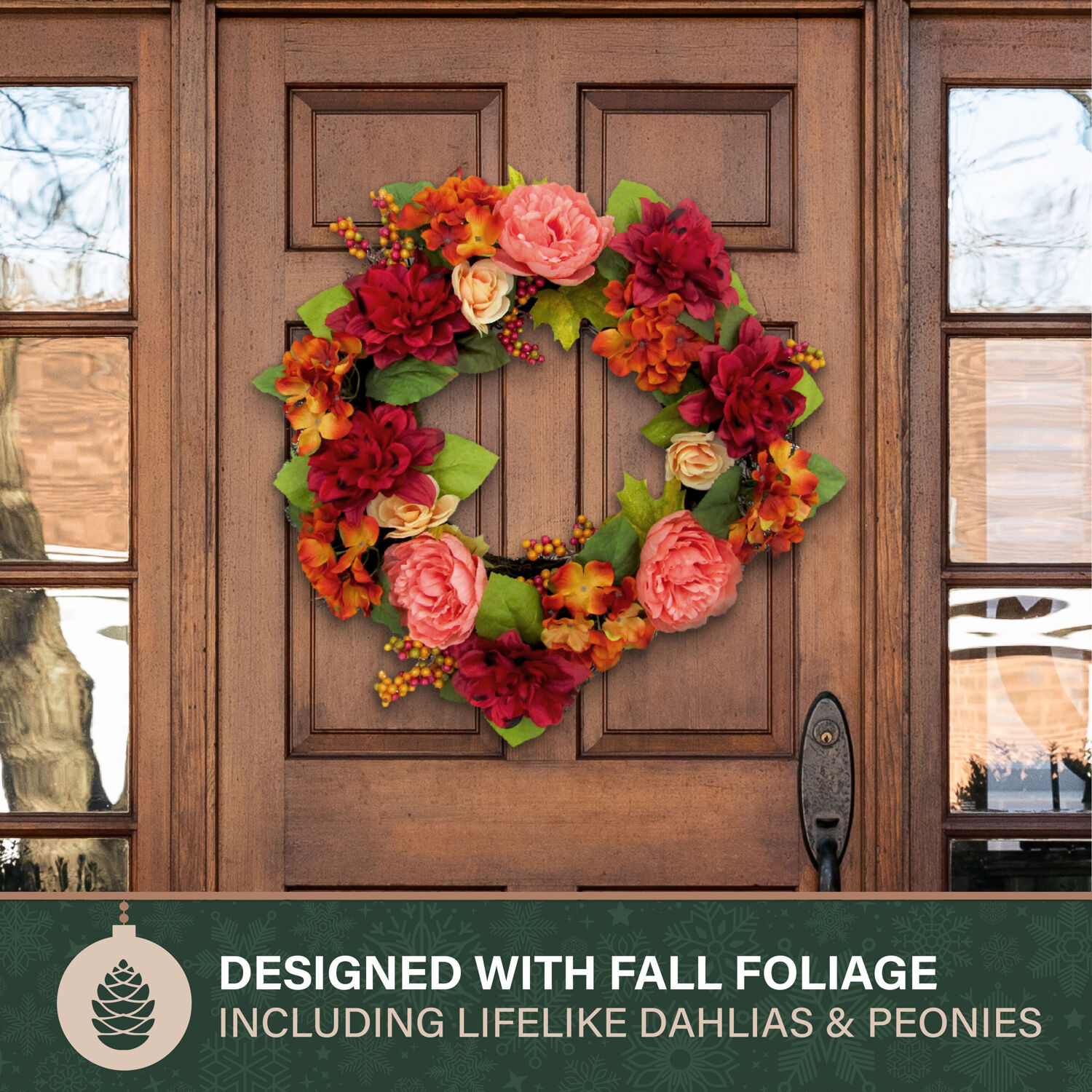 24" Autumnal Artificial Floral Wreath with Dahlias and Peonies