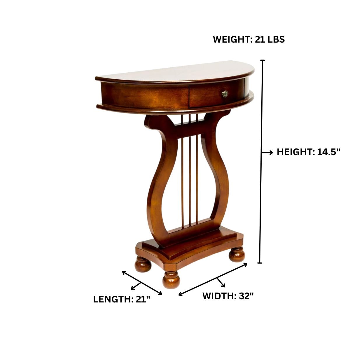 Cherry Wood Harp Table with Storage Drawer