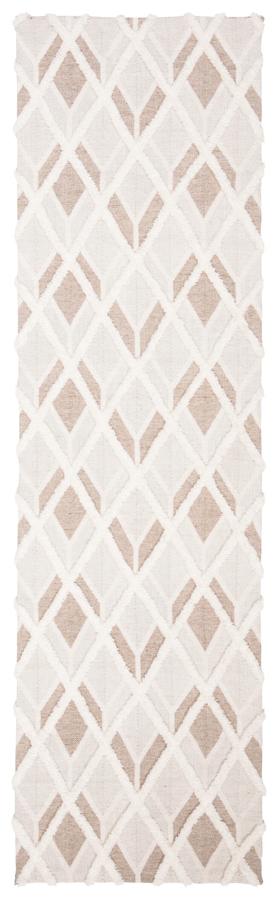 Handmade Beige and Ivory Geometric Wool Runner Rug