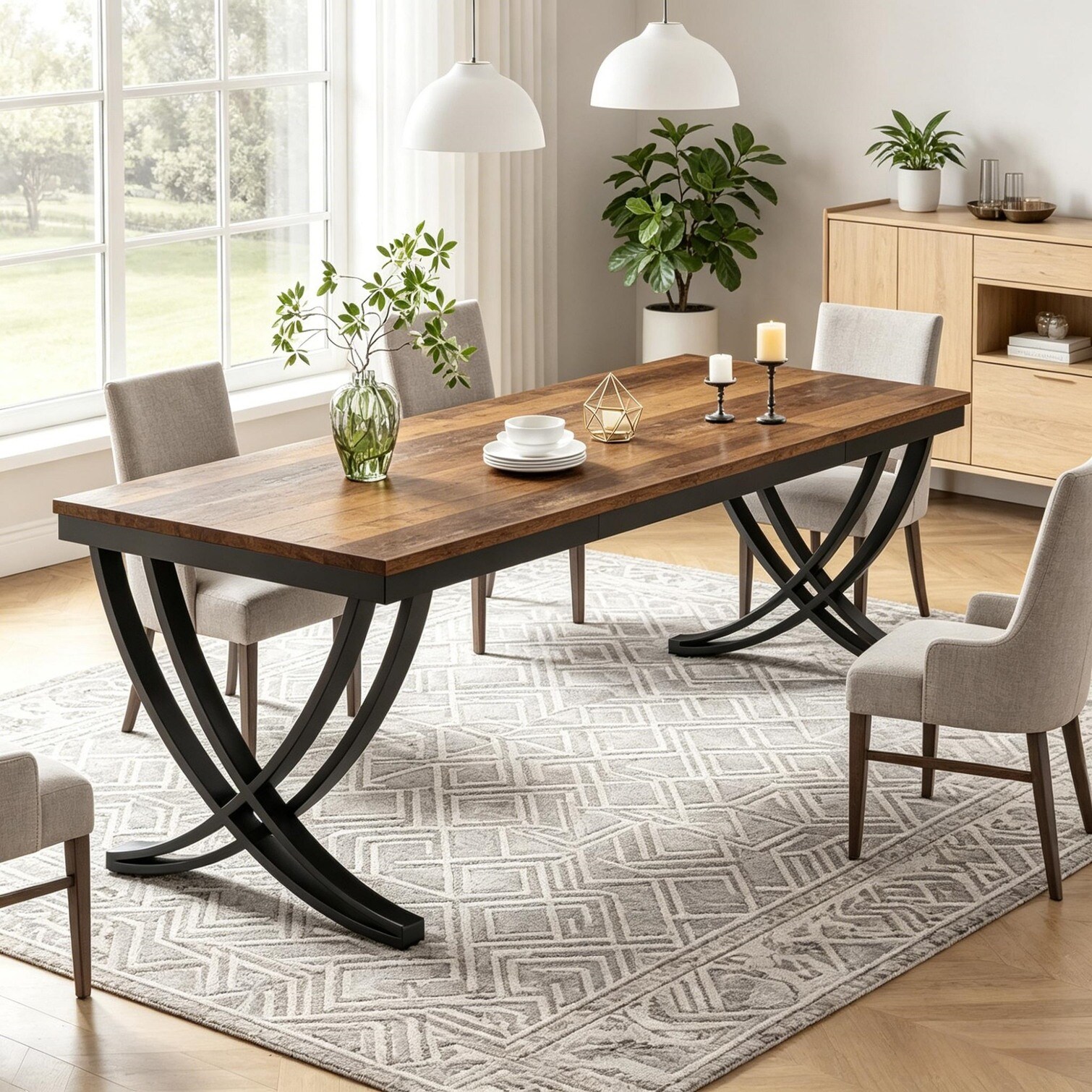BBabe Home Dining Room Rectangle Table with Self-Storing Leaf Seats 6-8 ...