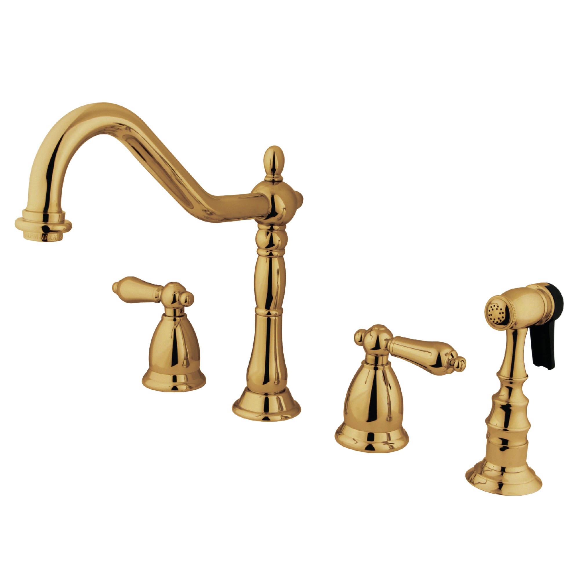 Kingston Brass WLKS1792ALBS Heritage Polished brass Double Handle Deck-mount Kitchen Faucet with Sprayer ( Side Sprayer Included )