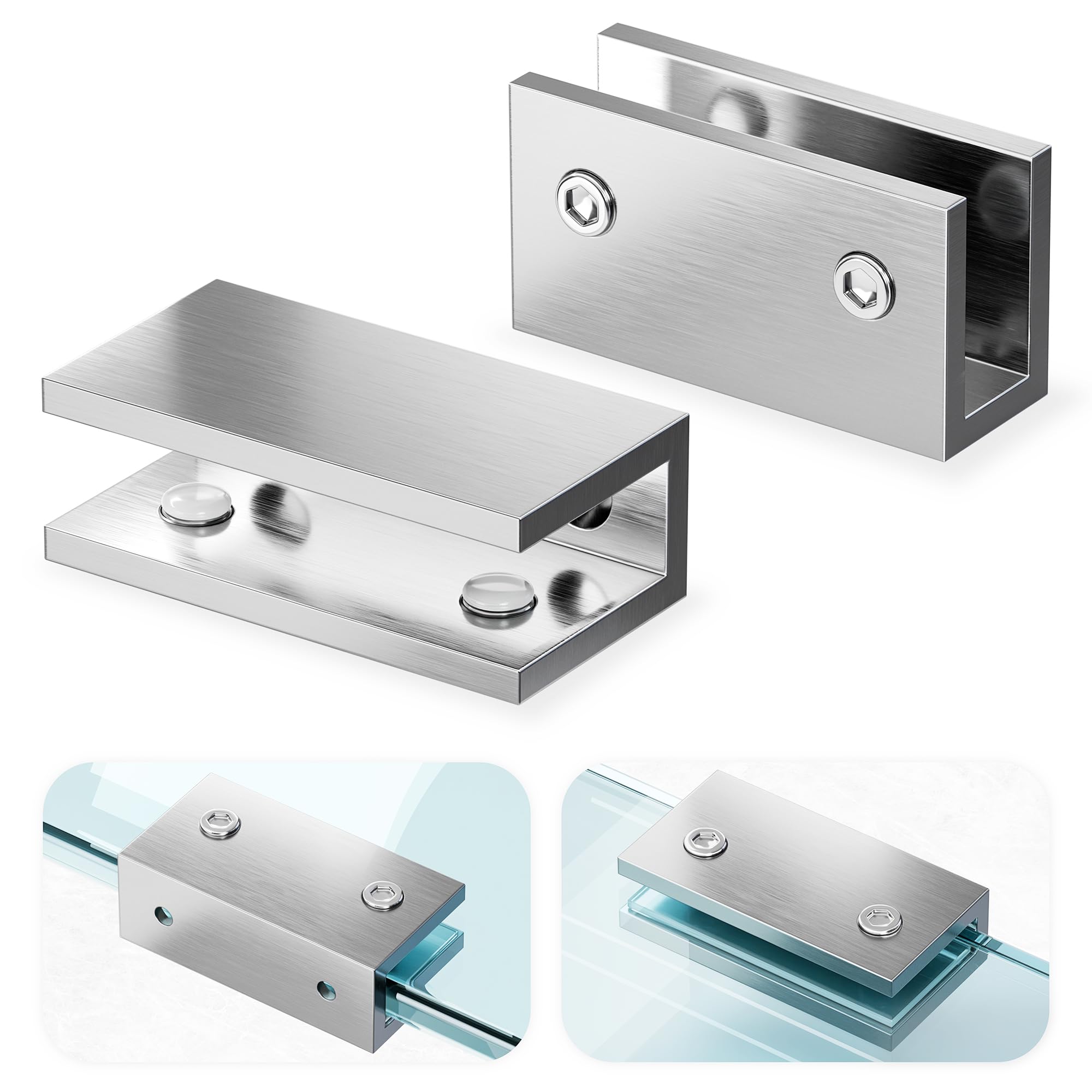 Adrinfly  Solid Brass Glass Shelf Brackets Heavy Duty Four Millimeter Thick Design for Six to Twelve Millimeter Frameless Glass Panels Wall Mount