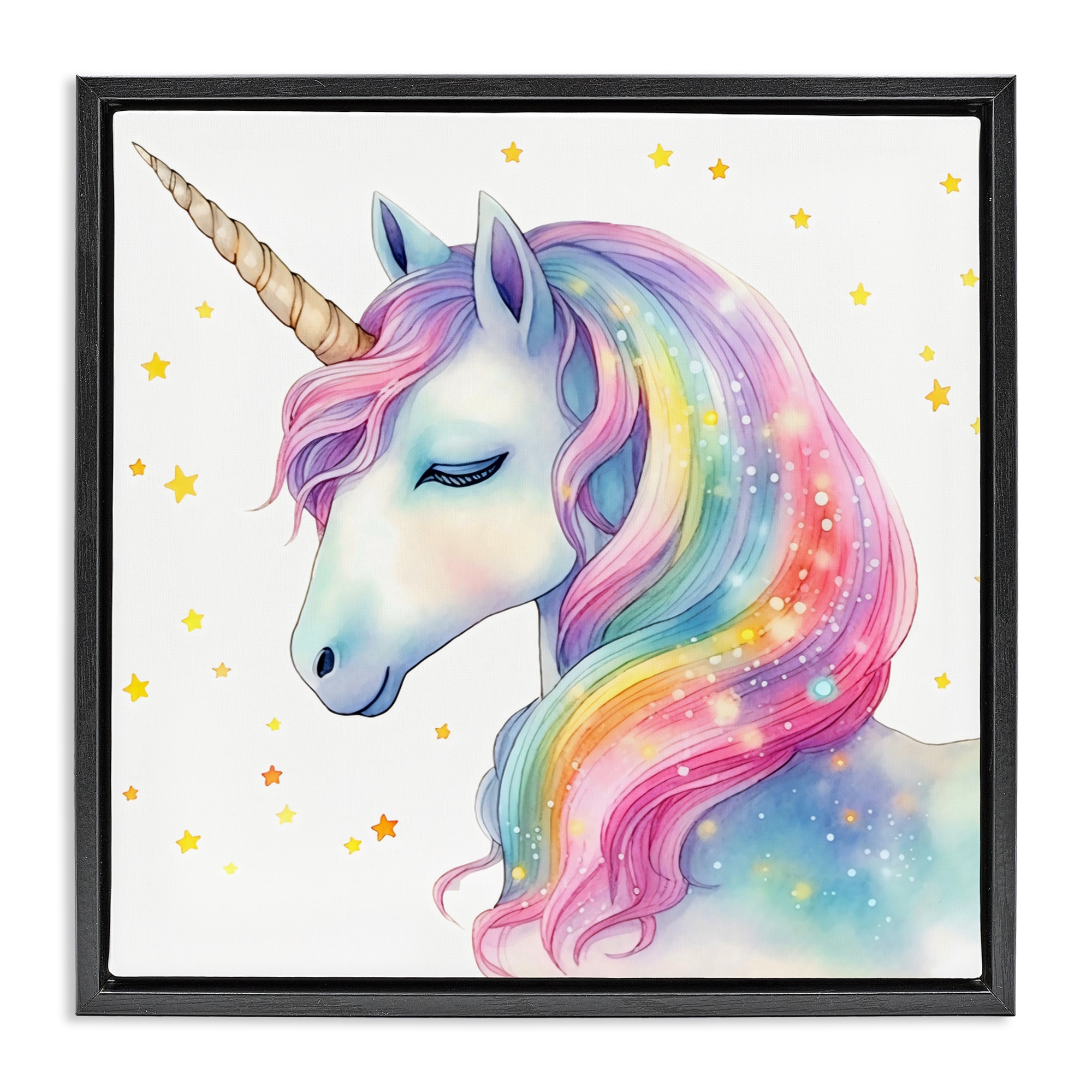 Stupell Industries Enchanted Rainbow Mane Unicorn Black Floating Frame Canvas Art 25 x 25