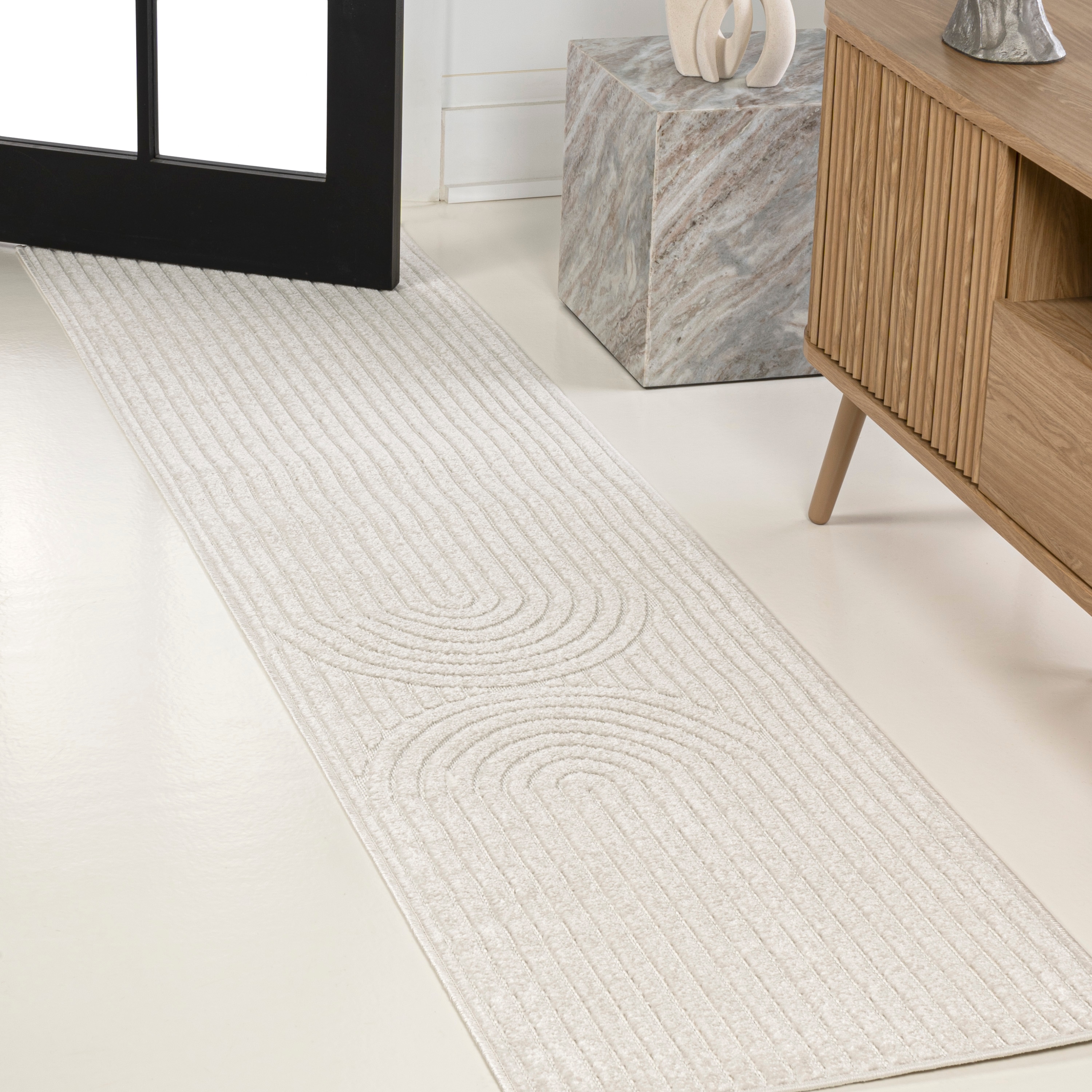JONATHAN  Y SCN109A-28 SCANDINAVIAN Sofia High-Low Arch 2 x 8 (ft) Loomed Polypropylene Ivory/Cream Rectangular Indoor/Outdoor Stripe Bohemian/Eclectic Runner rug