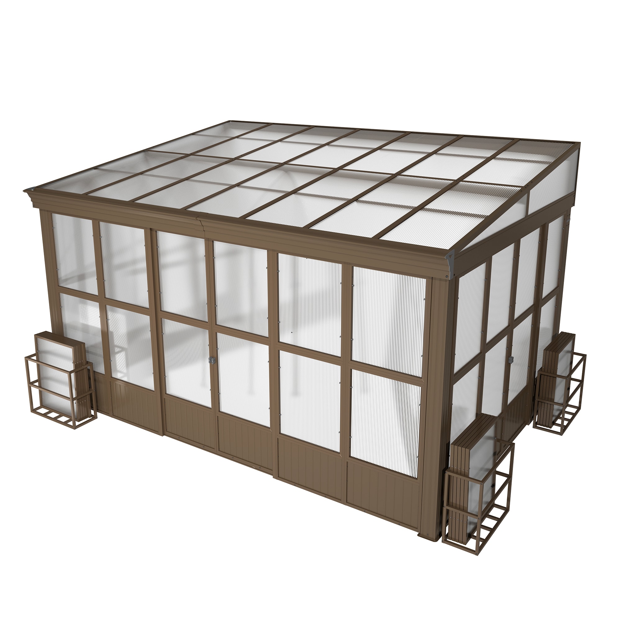 Dimakai DK-FP164559 14-ft x 10-ft Brown Solarium with Hardtop Roof (Screen Included)