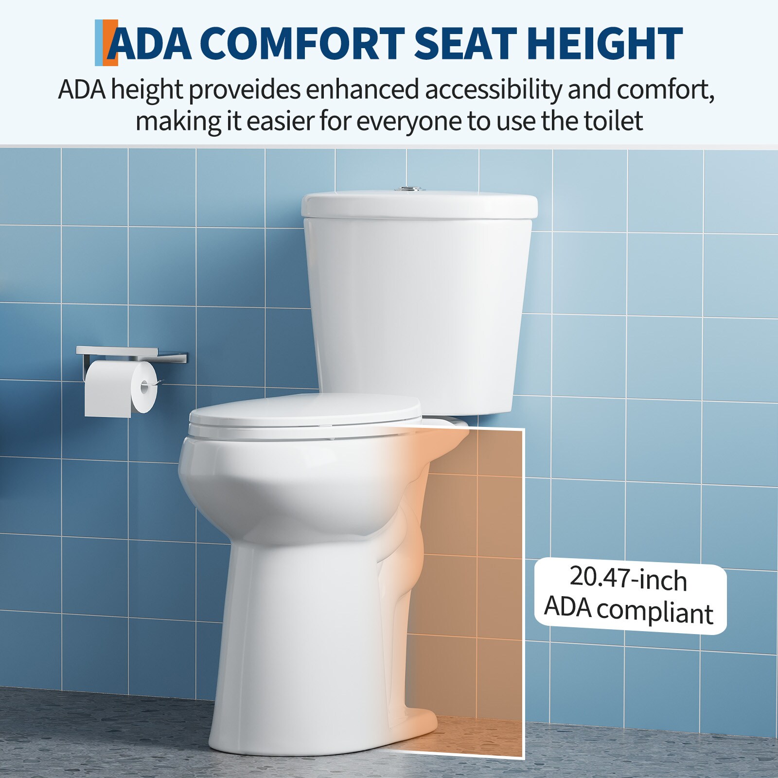 IdealHouse Two Piece Toilet with 21 in Extra Tall Height Elongated