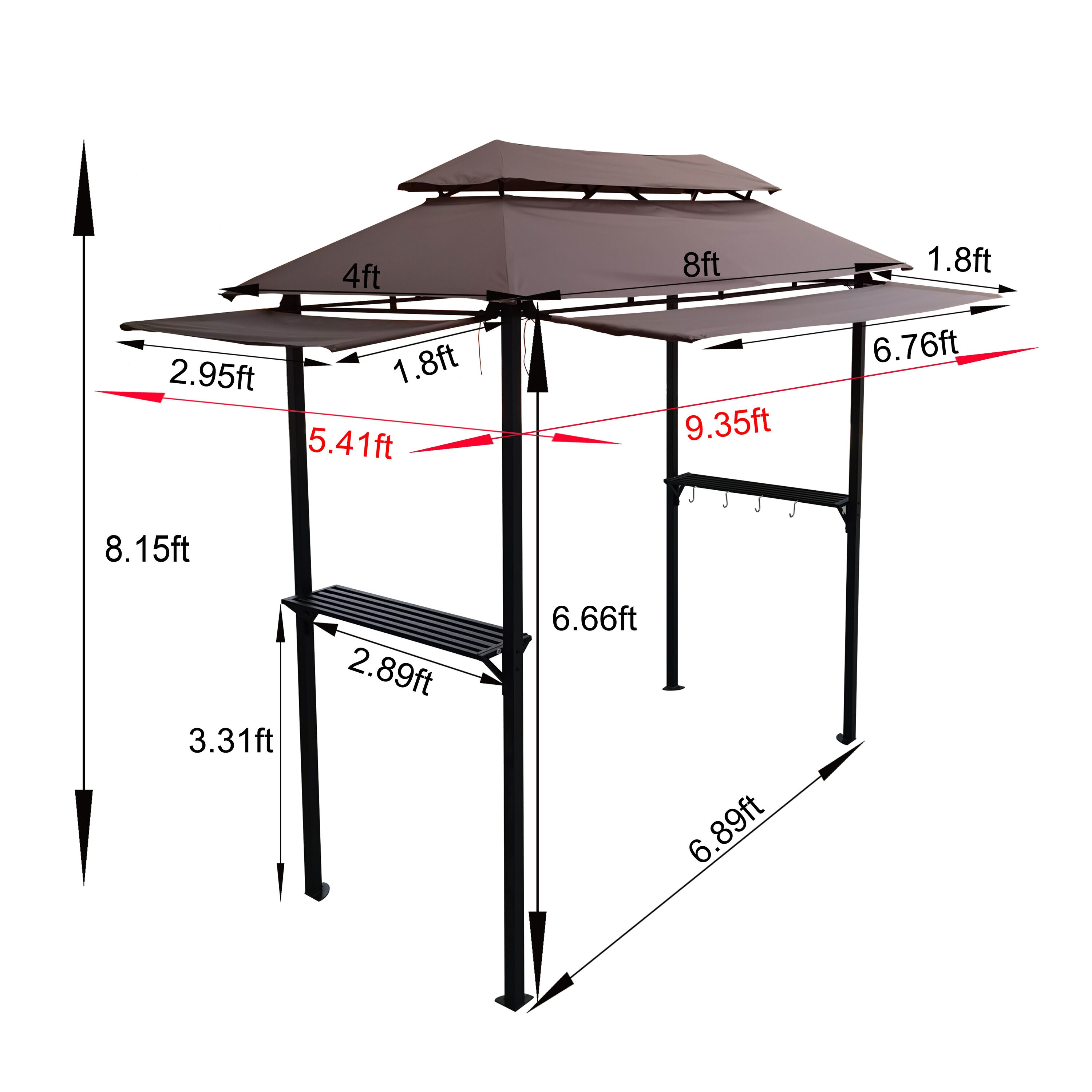 Bayfeve 8-ft x 4-ft Outdoor Grill Gazebo Rectangle Light Brown Metal ...