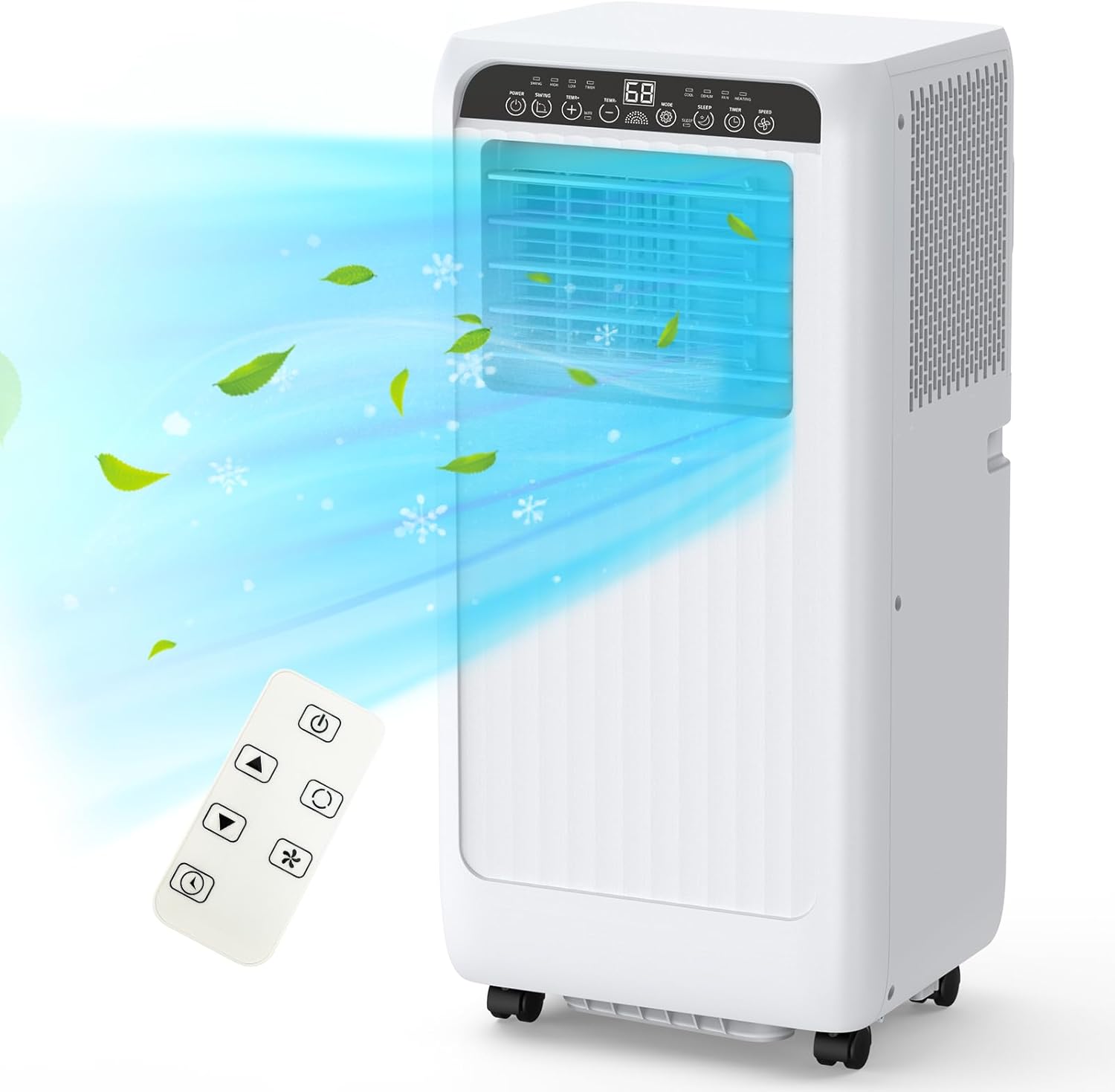 Qeetex ZYS-PHO-10G432QL 8000 BTU Portable Air Conditioner for Room up to 350 Sq Ft 3-in-1 AC with Dehumidifier Fan LED Display HyperFilter Air Purifier Remote Control Sleep Mode Window Kit Wheels - Black