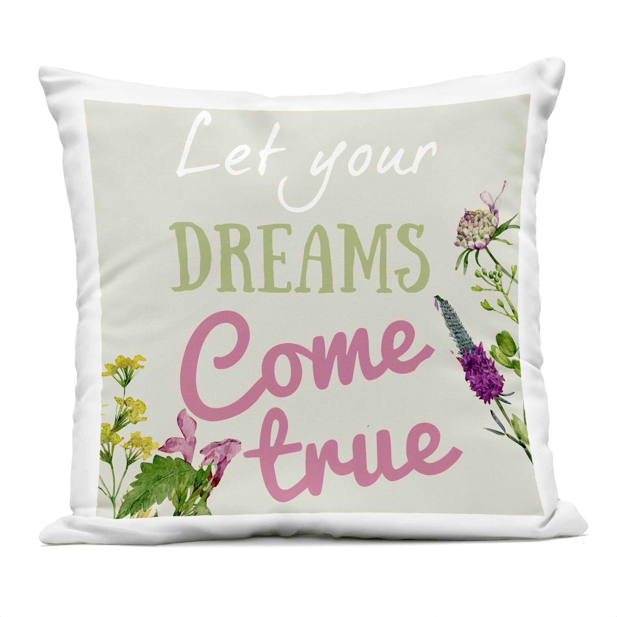 Stupell Industries PLO-871-OSQ-18X18 Dreams Come True with Florals Outdoor Printed Pillow design by Kim Allen
