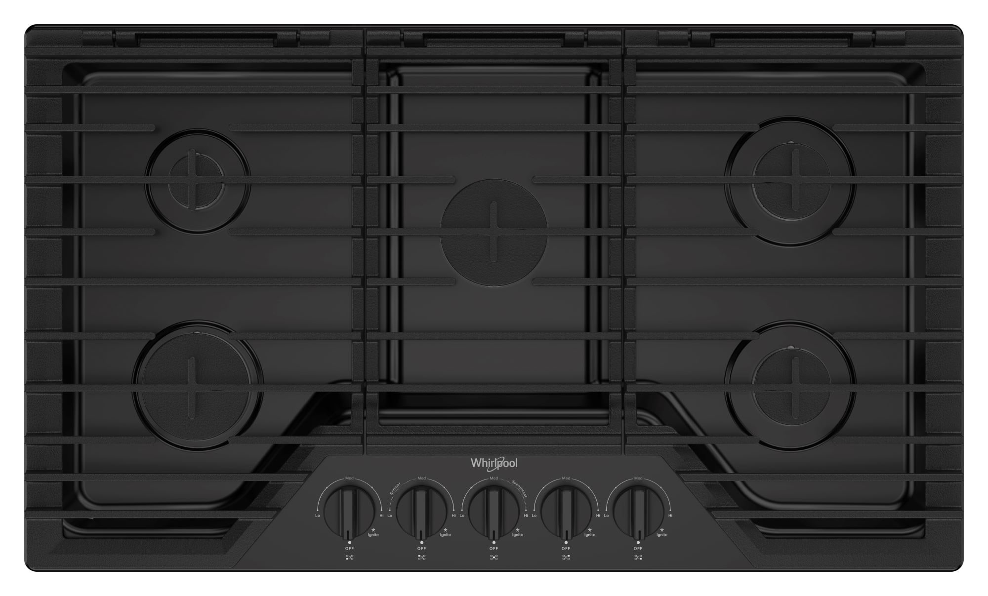 Whirlpool WCGK5036PB 36-in 5 burners Black Gas Cooktop