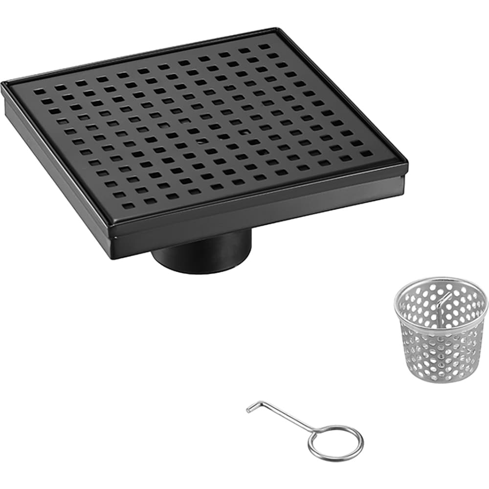ELEGANTE DRAIN COLLECTION KD01A114-6-MBLK Square Hole Pattern Cover 6-in x 6-in Matte Black Stainless Steel Shower Drain