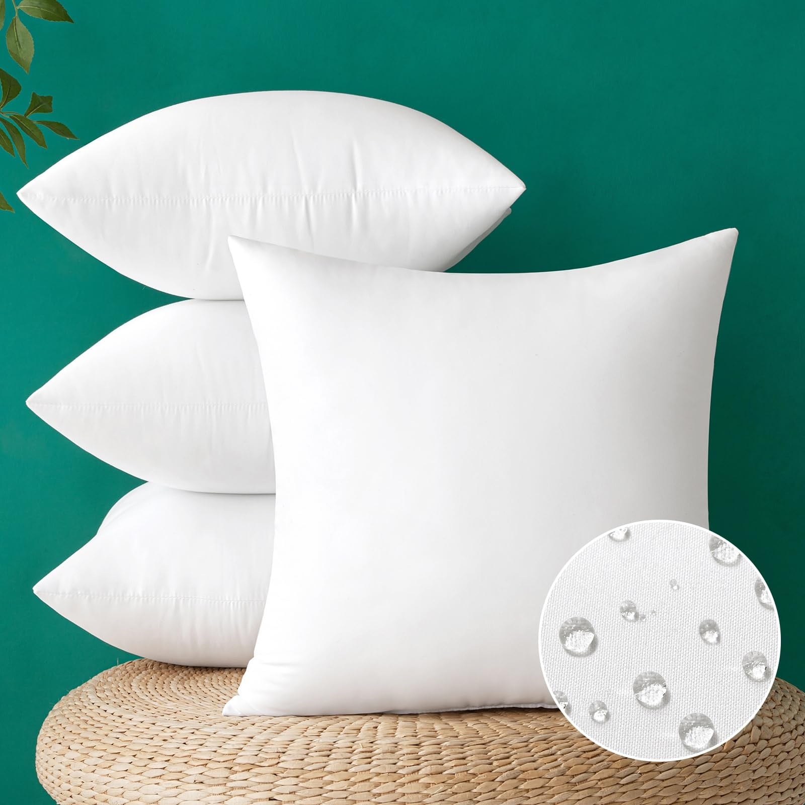 Phewnyzo Pack of 4 Outdoor Pillow Inserts 20 x 20 Inch Waterproof Decorative Square Pillow Form for Patio Sofa Couch Garden Porch Bench Chair #LPW0515W086