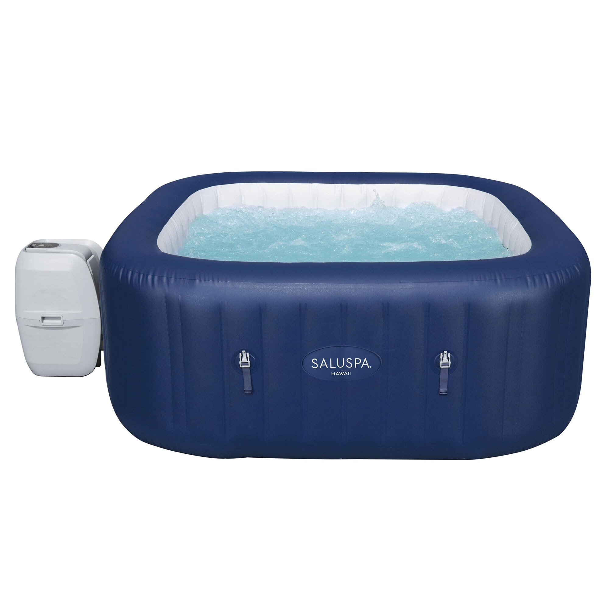 Costway 4-Person SaluSpa Inflatable Hot Tub Spa with 108 Massage Bubble Jets, Air Pump, Filter Cartridge & Cover, Portable Outdoor Blow Up Spa - Blue