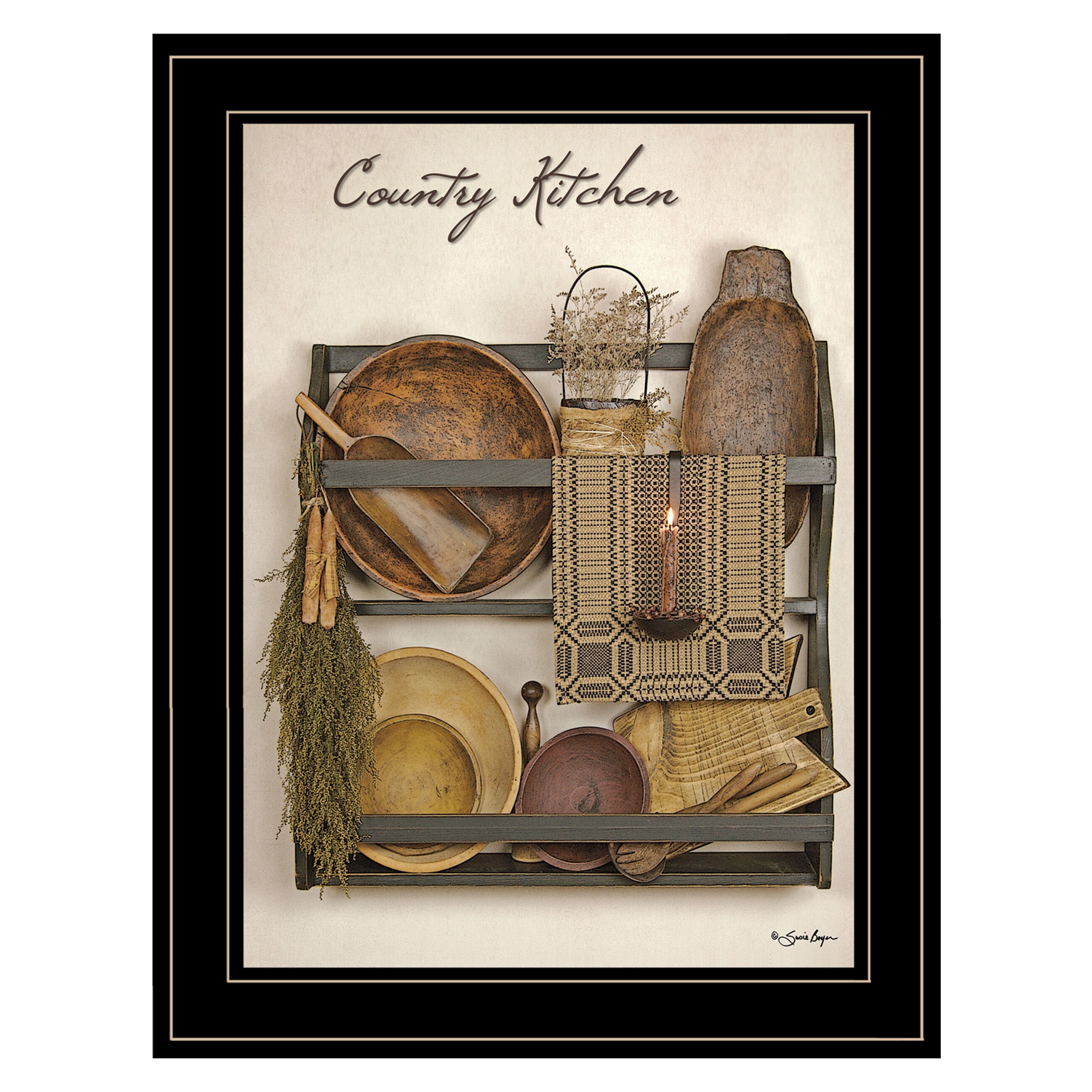 HyperDrop Cart Black Wood Country Kitchen Framed Wall Art Print Heavy ...