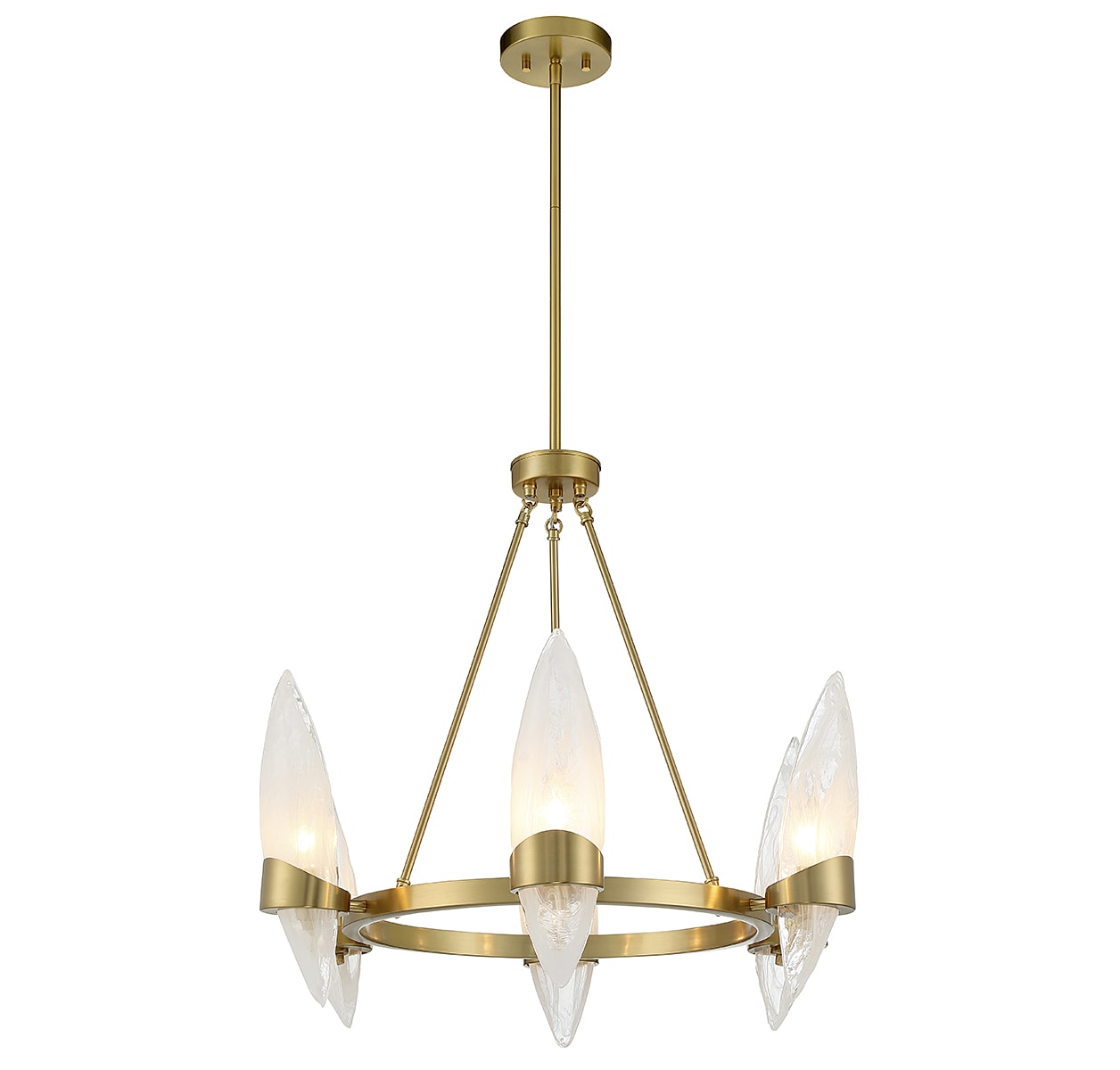 Nouvel Warm Brass 6-Light Chandelier with Handmade Glass Shades
