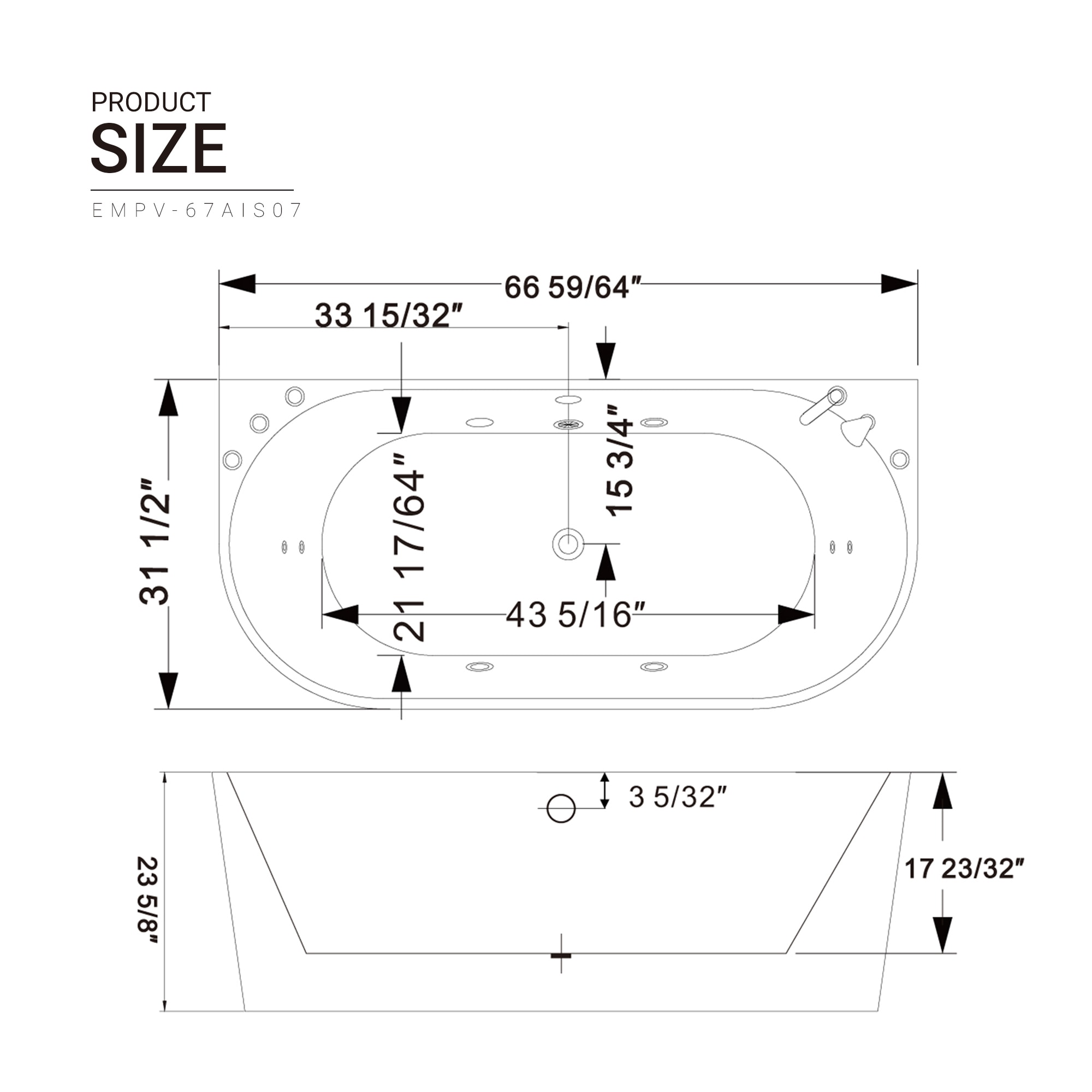 Empava Modern 31.5-in x 67-in White Acrylic Freestanding Whirlpool Tub ...