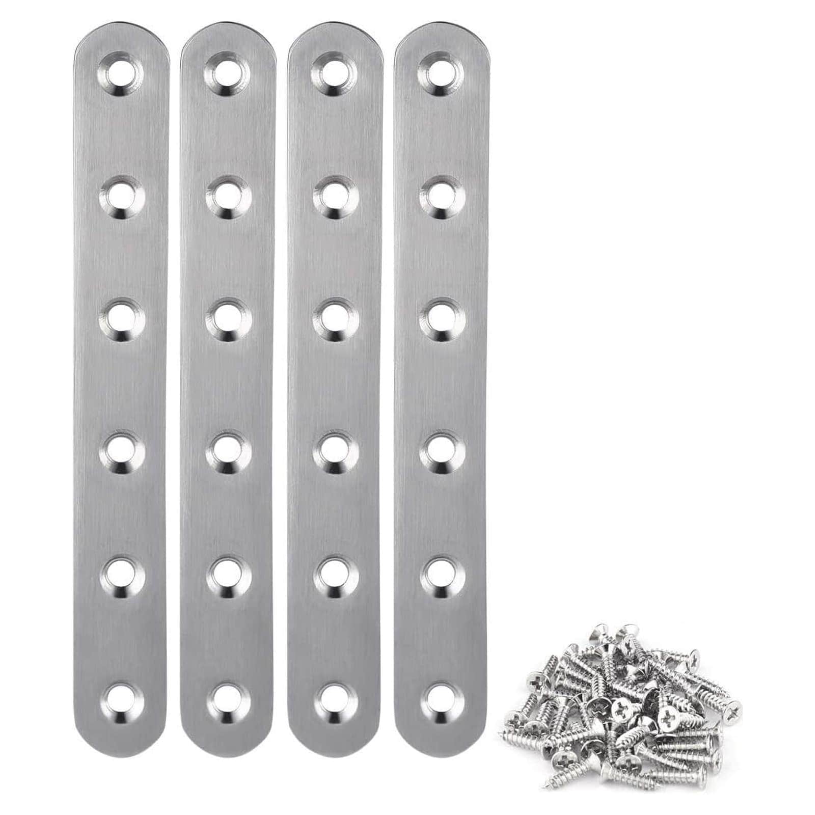 Etokfoks 4 Pieces Stainless Steel Straight Brace 6.1 x 0.7 inch Flat Straight Braces Straight Brackets 24 Pieces Screws Included #EFT1003B44