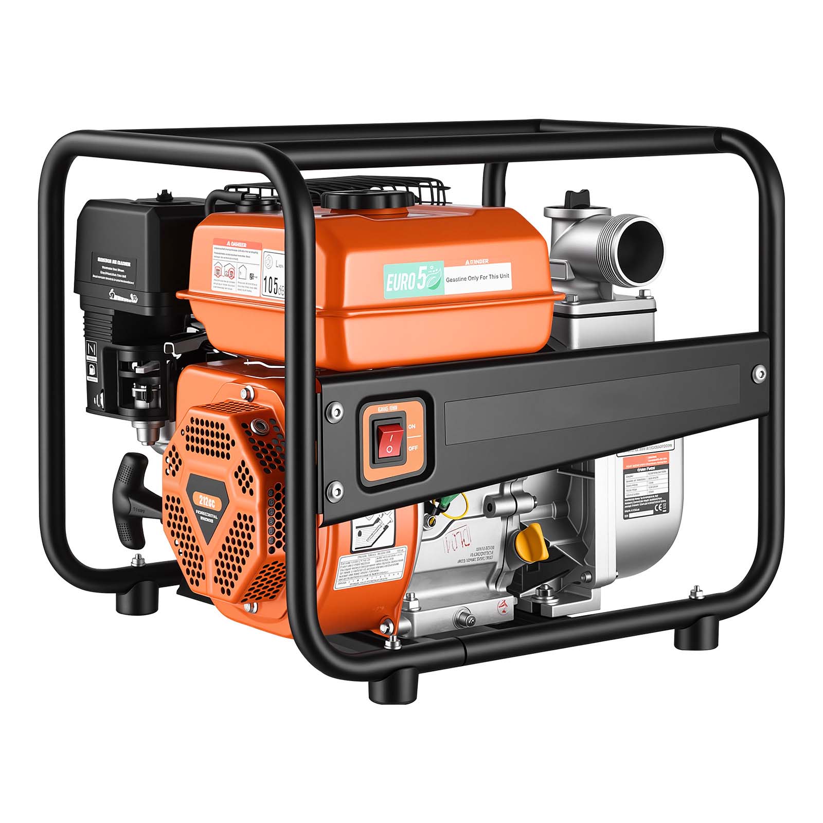 GIVIMO 2-in Gas Powered Semi Trash Water Transfer Pump Moving 158-GPM on a 7-HP Engine With a 29-ft Suction Lift a Cast Iron Impeller an Aluminium Alloy Body an Air Filter a Protective Frame Anti-Vibration Pads and a 25-ft Discharge Hose