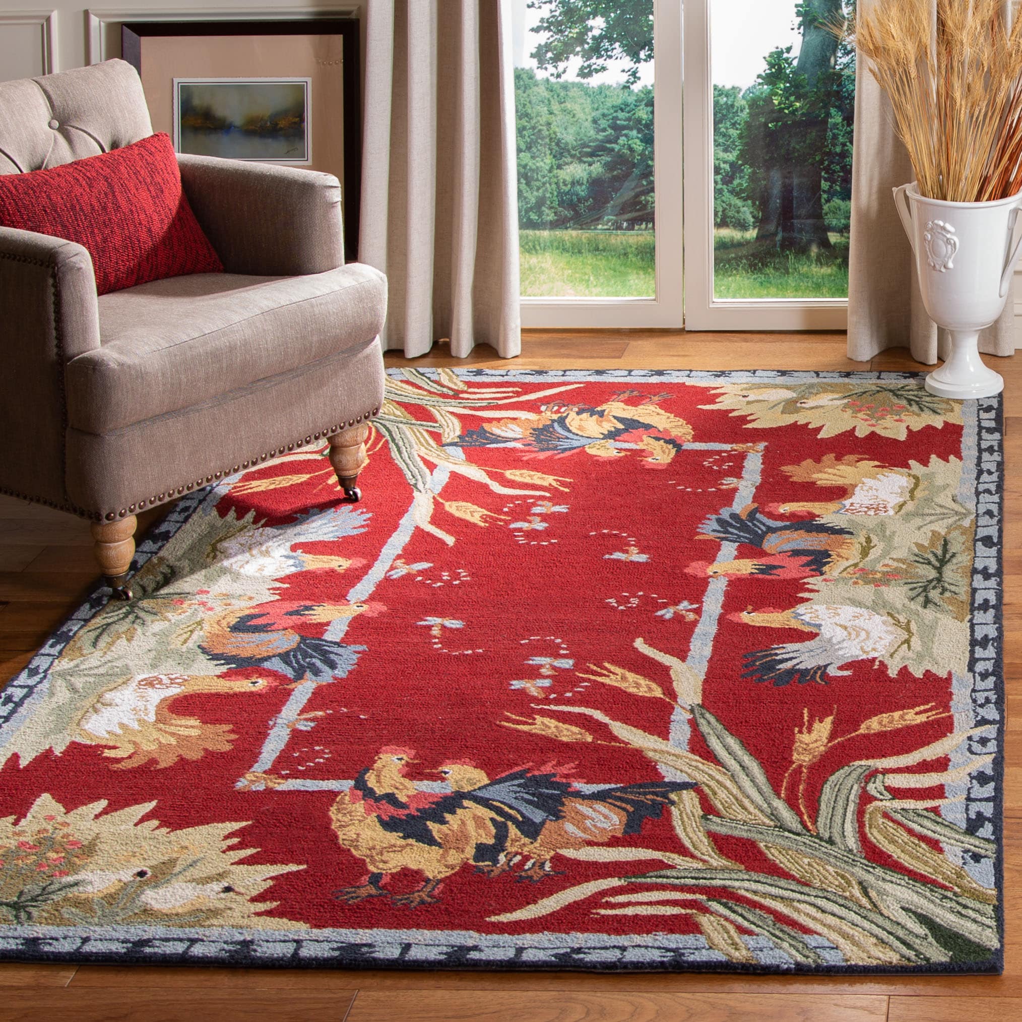  Hk56 Burgundy Country Floral 3ft-9in x 5ft-9in Small Rectangle Rug