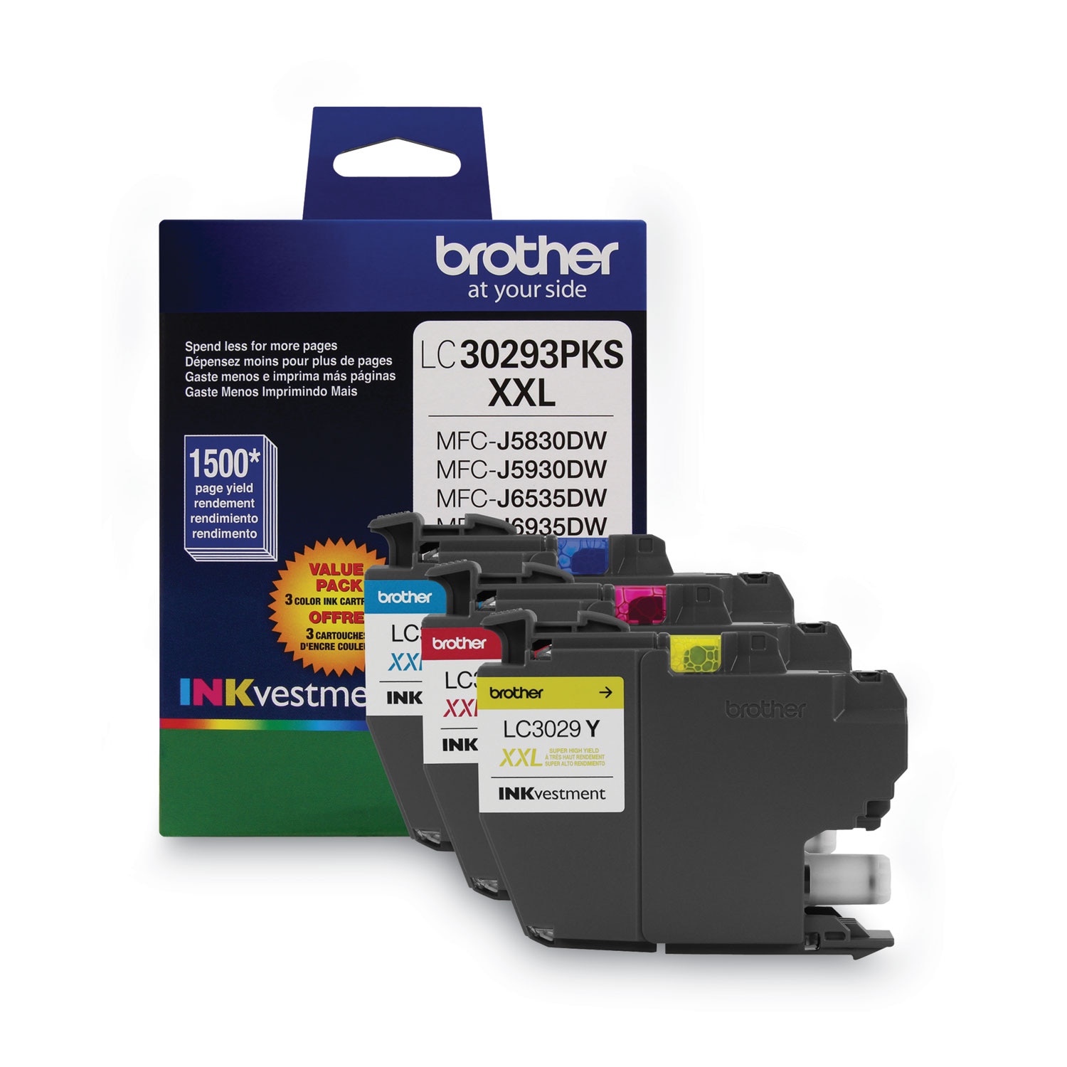 Brother LC30293PK INKvestment Super High-Yield Ink 1500 Page-Yield Cyan/Magenta/Yellow #LC30293PK