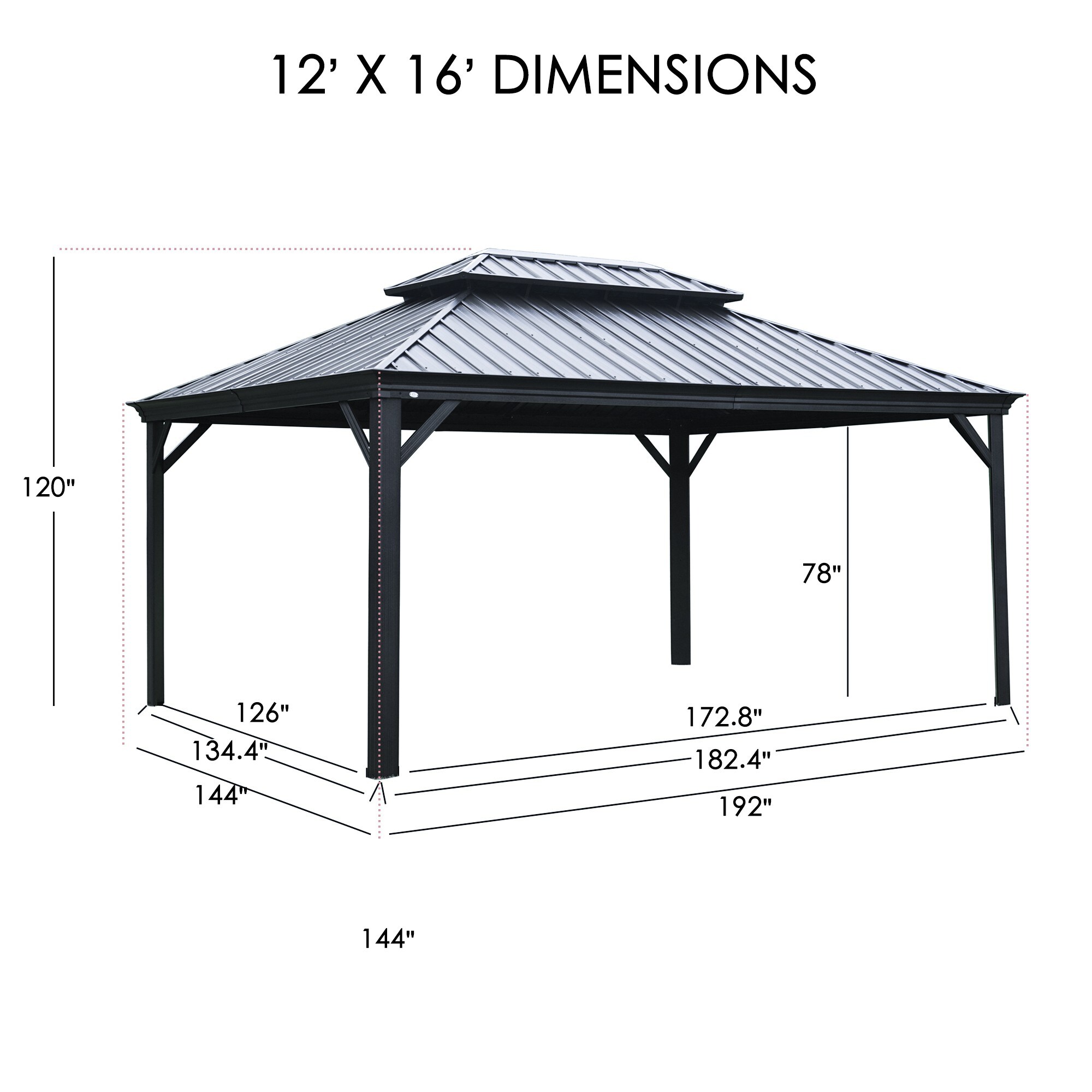 Kozyard 12-ft x 16-ft Gazebo Square Dark Brown Metal Steel Roof Gazebo ...