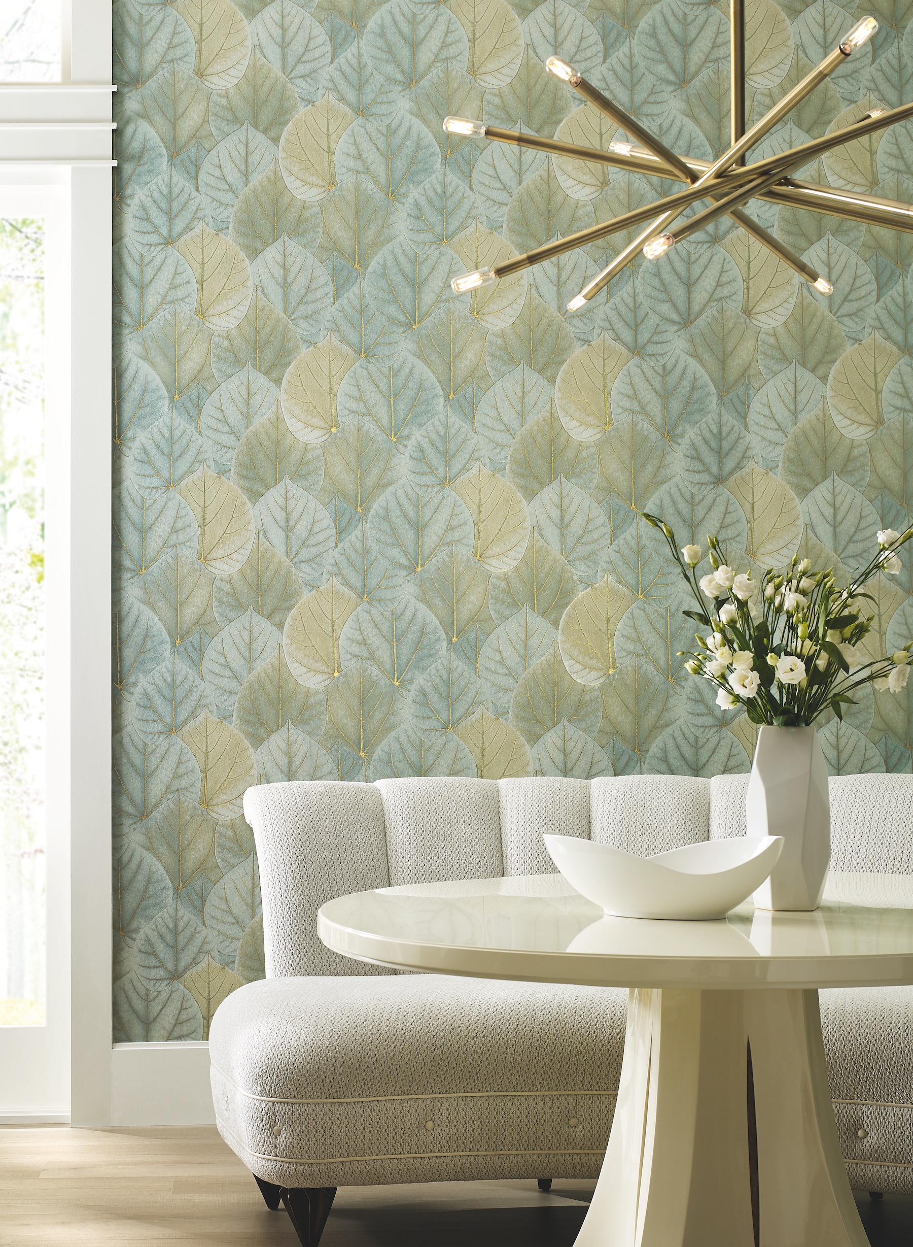 York Wallcoverings OS4241 Modern Nature 2nd Edition 60.8-Sq. Feet Turquoise Non-woven Ivy/Vines Unpasted Wallpaper