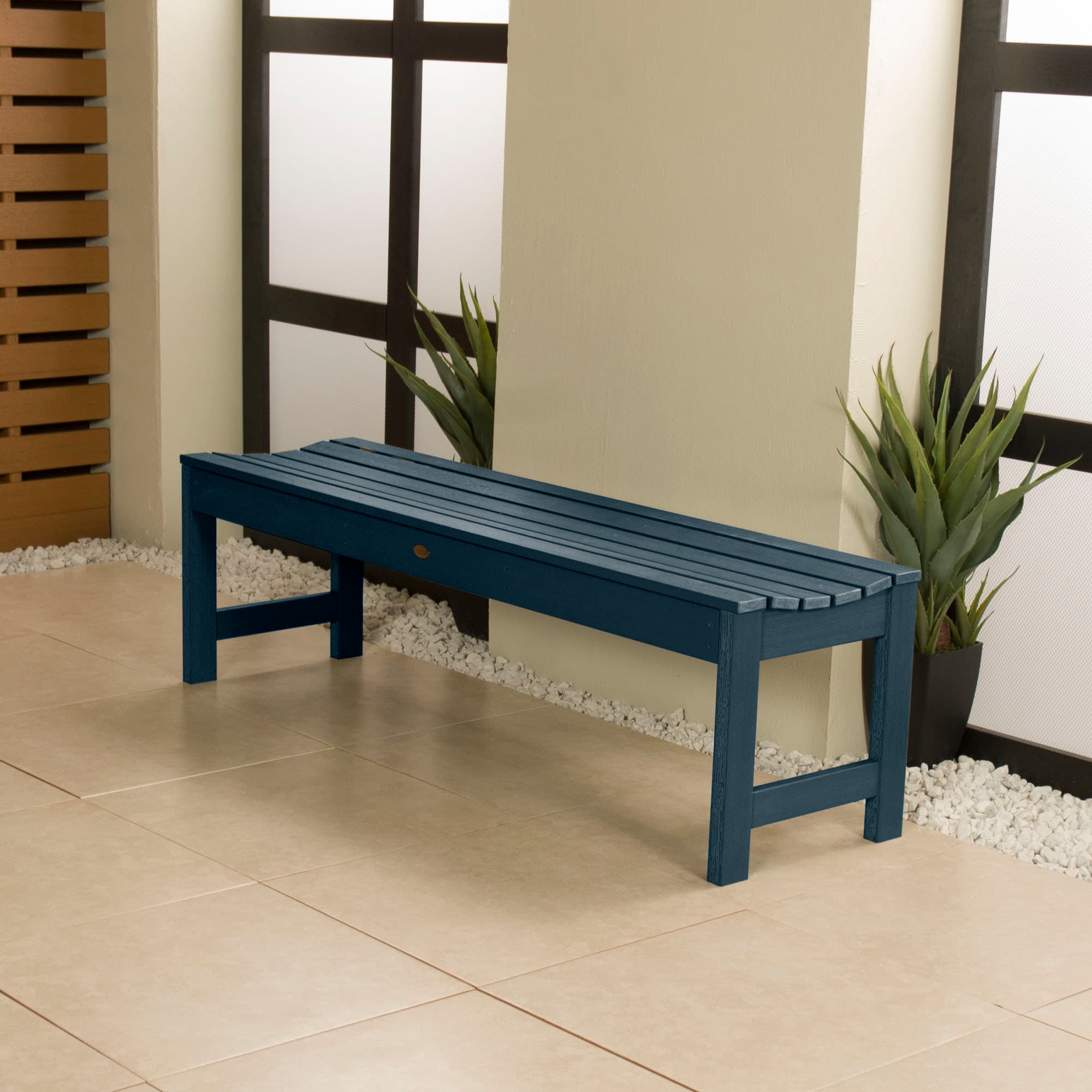 highwood AD-BENN1-FBE Lehigh 46.13-in W x 17.19-in H Federal Blue Plastic Traditional Bench