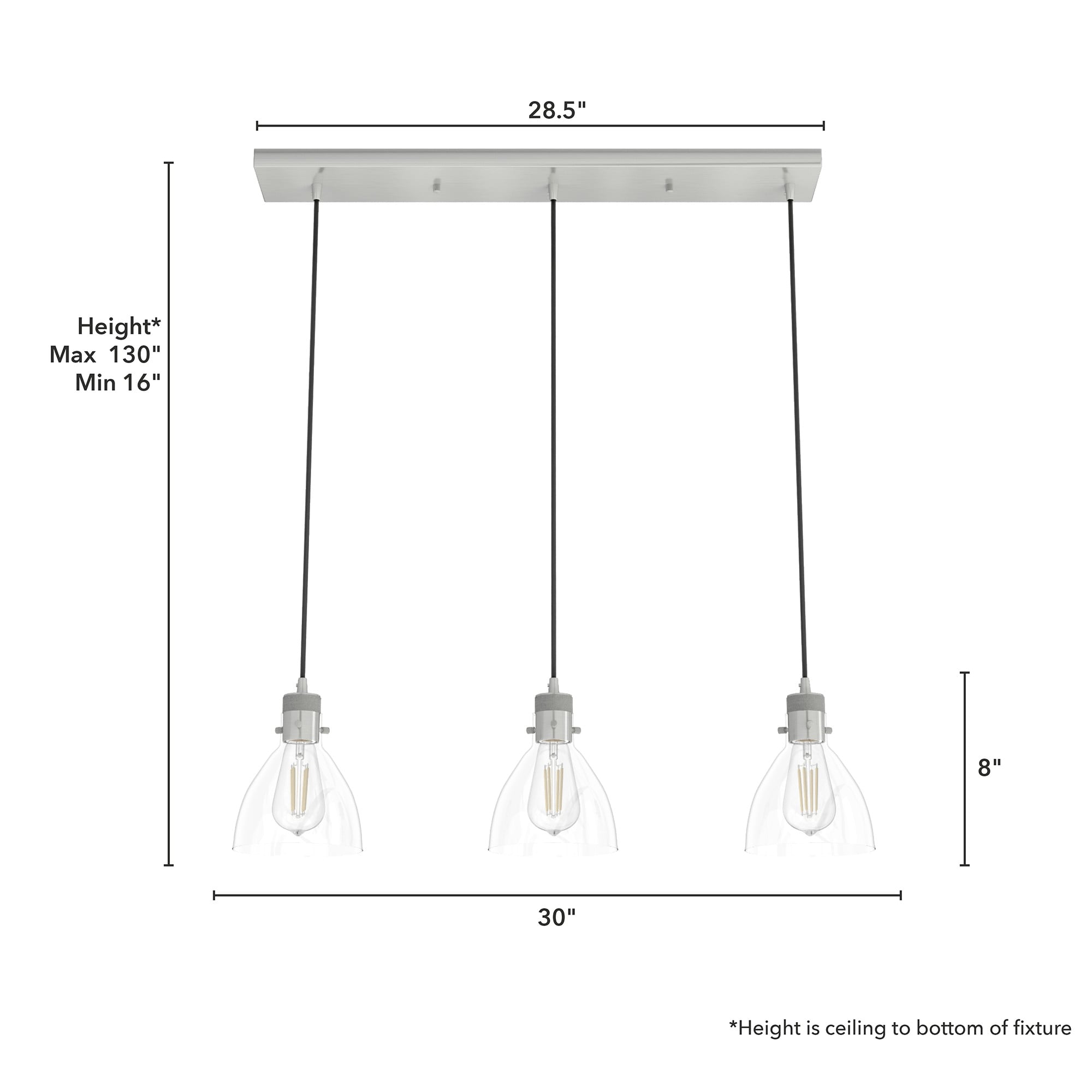 Van Nuys Brushed Nickel 3-Light Linear Cluster Pendant