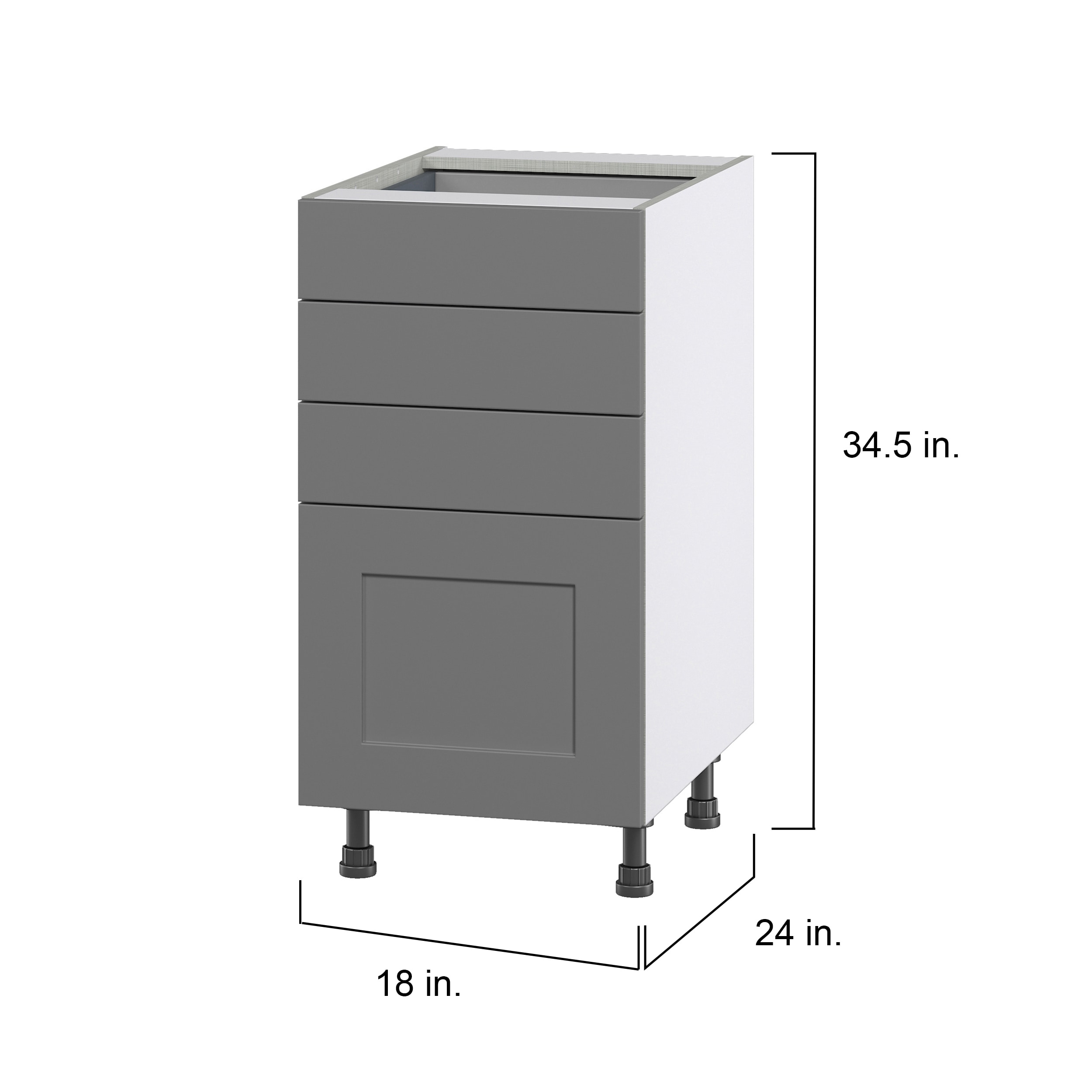 Hugo&Borg Beaumont 18-in W x 34.5-in H x 24-in D Slate Gray 4-Drawer Base Fully Assembled Cabinet