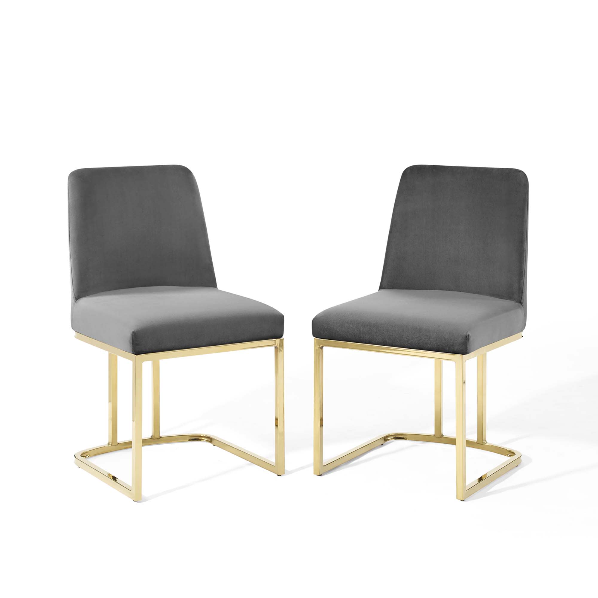  Amplify Sled Base Performance Velvet Dining Chairs Set of 2 in Gold Gray