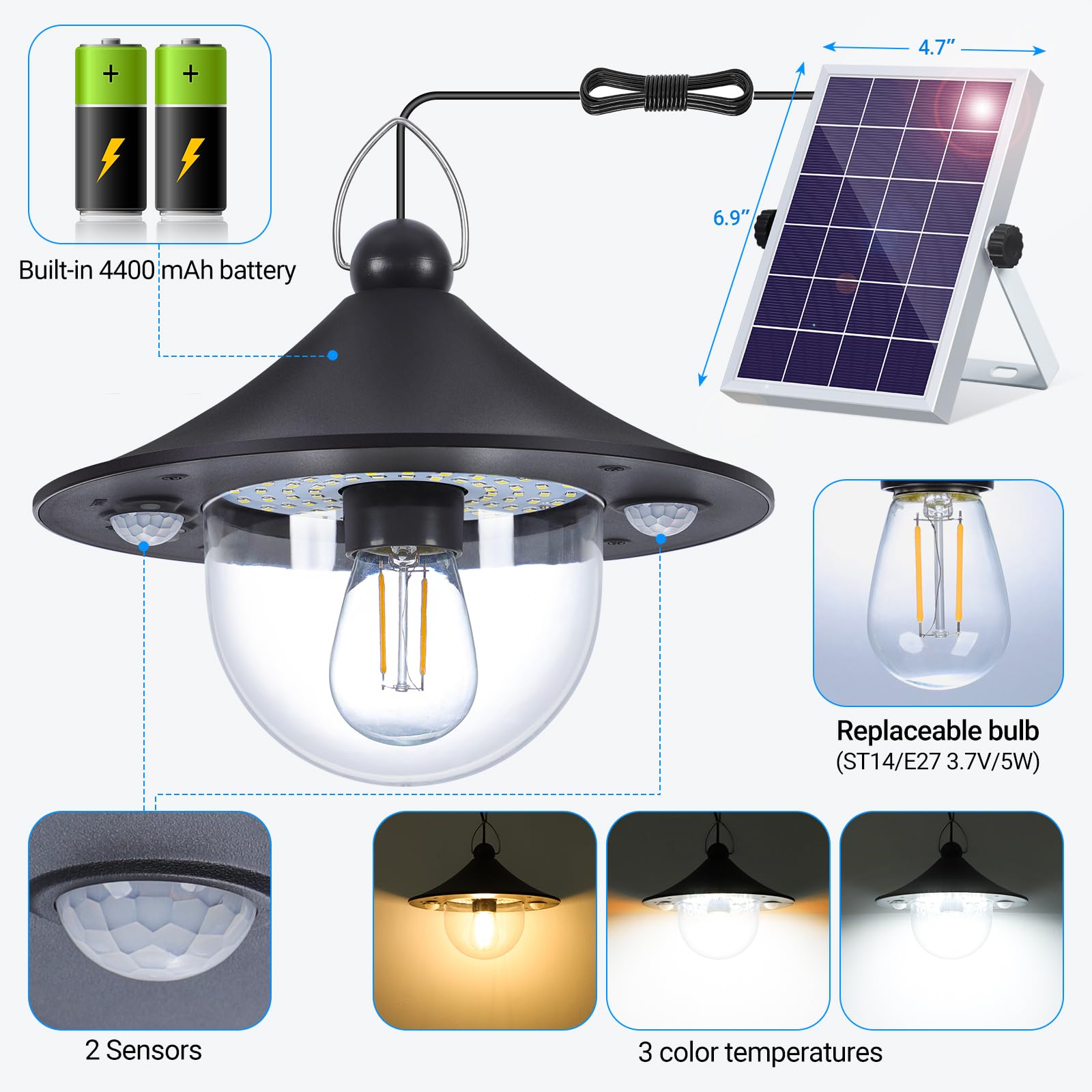 IUEST Solar Shed Lights 3000LM Motion Sensor Pendant Light with Remote ...