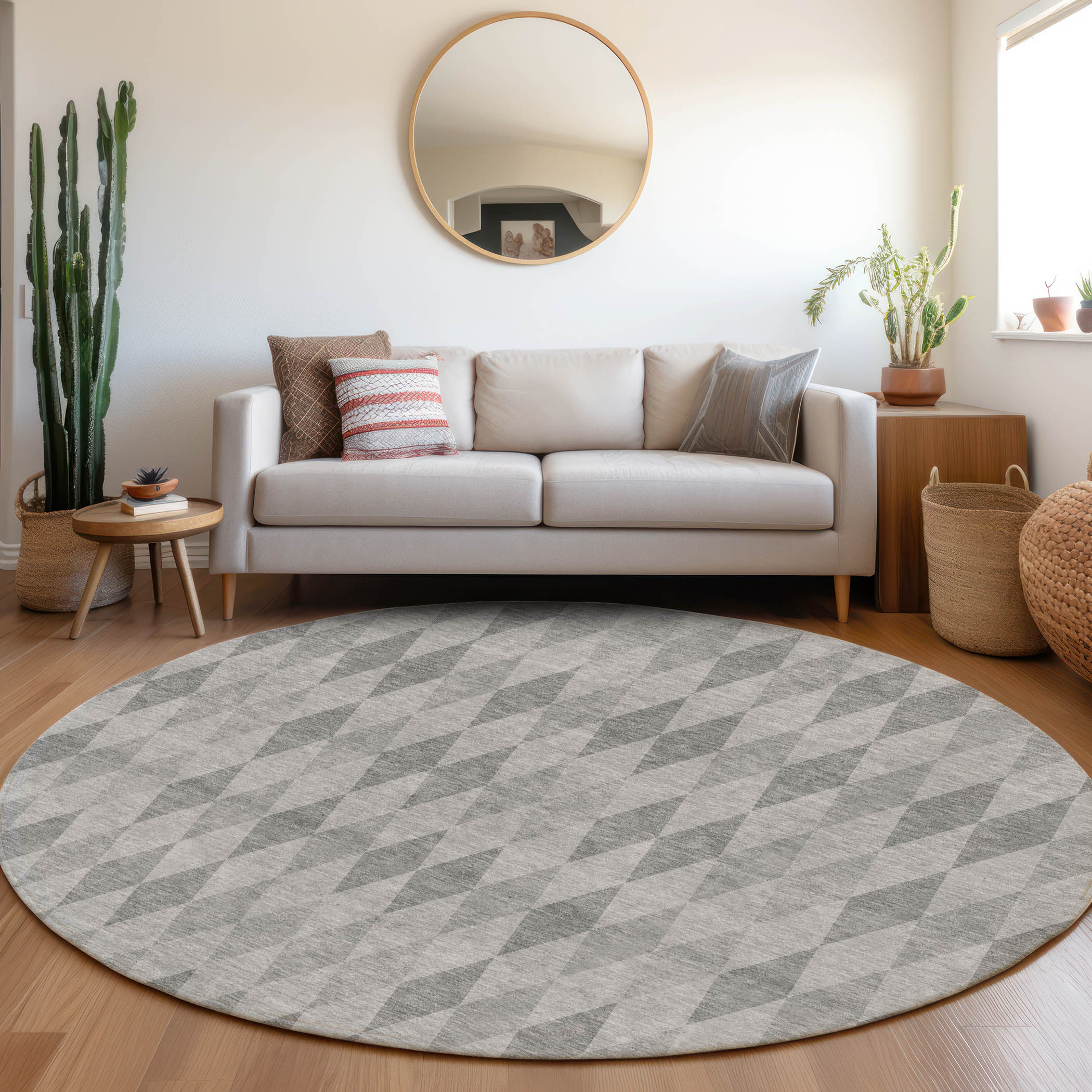 Addison Rugs ACN561GY8RO Chantille ACN561GY 8 x 8 (ft) Polyester Gray Round Indoor/Outdoor Geometric Mid-Century Modern Machine washable Area rug