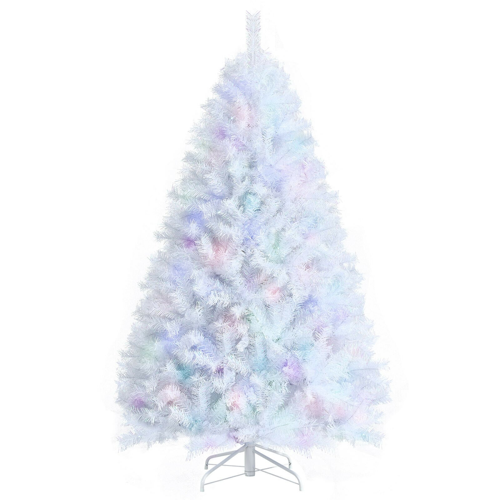 Slickblue 6/7 ft Full White Artificial Christmas Tree with Hinged Branches and Foldable Metal Stand for Living Room Office or Entryway