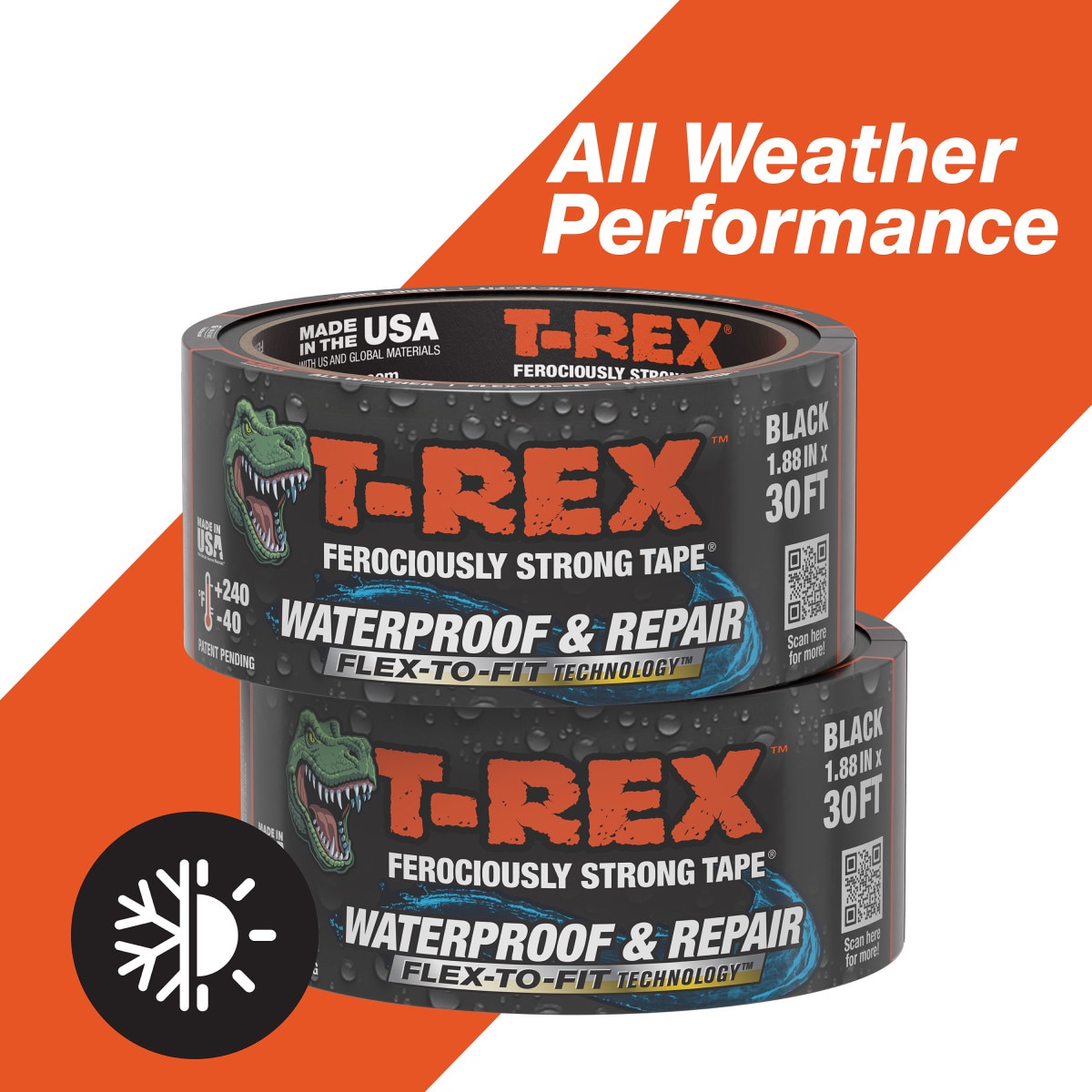T-Rex - Waterproof and Repair Black Waterproof Duct Tape 1.88-in x 10 Yard(s) 2 -Pack