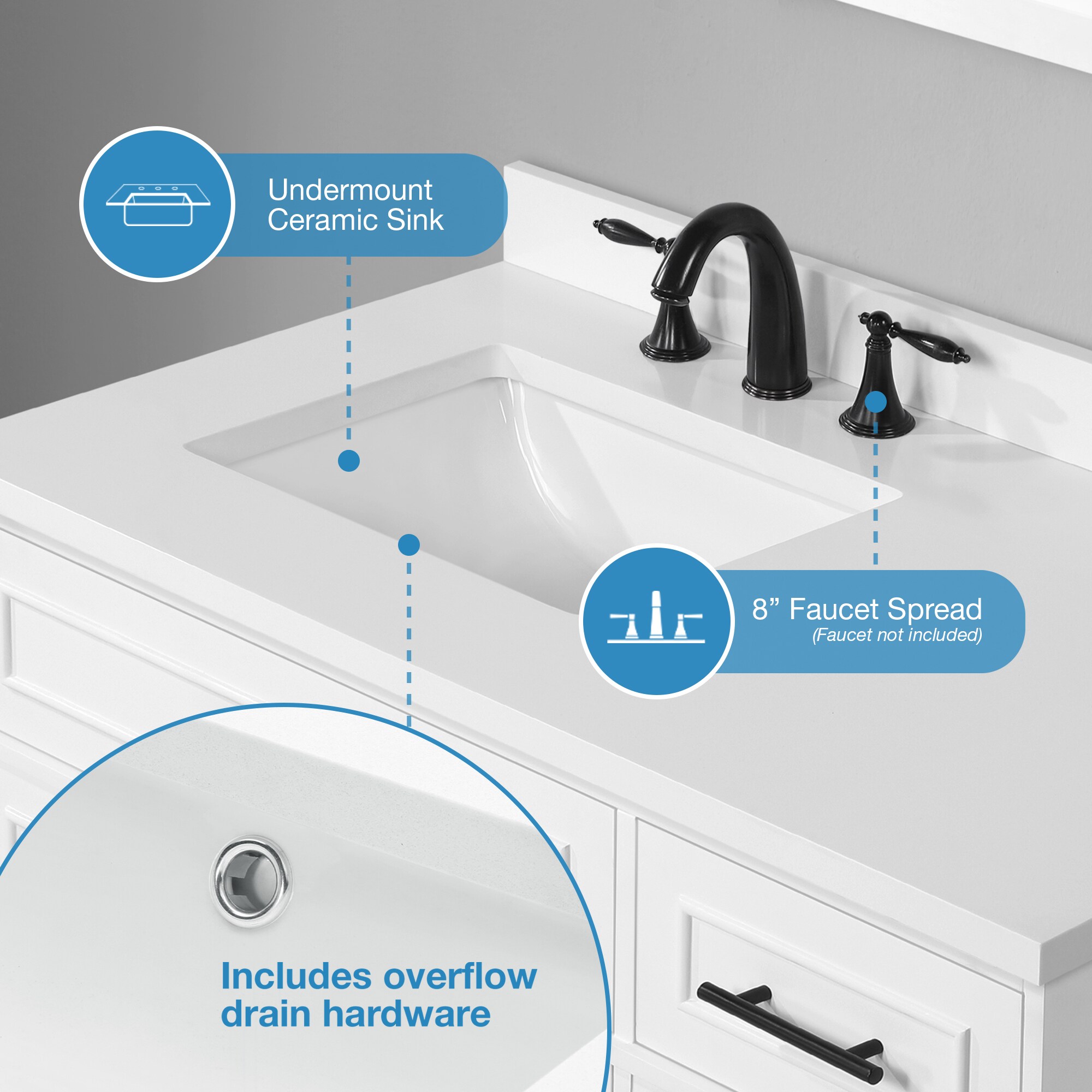 OVE Decors Emery 42-in White Undermount Single Sink Bathroom Vanity ...