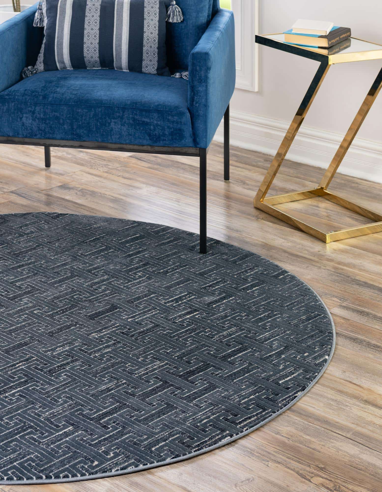 Unique Loom 3186835 Jill Zarin Uptown 5 x 5 (ft) Loomed Polypropylene Navy Blue Round Indoor Geometric Area rug