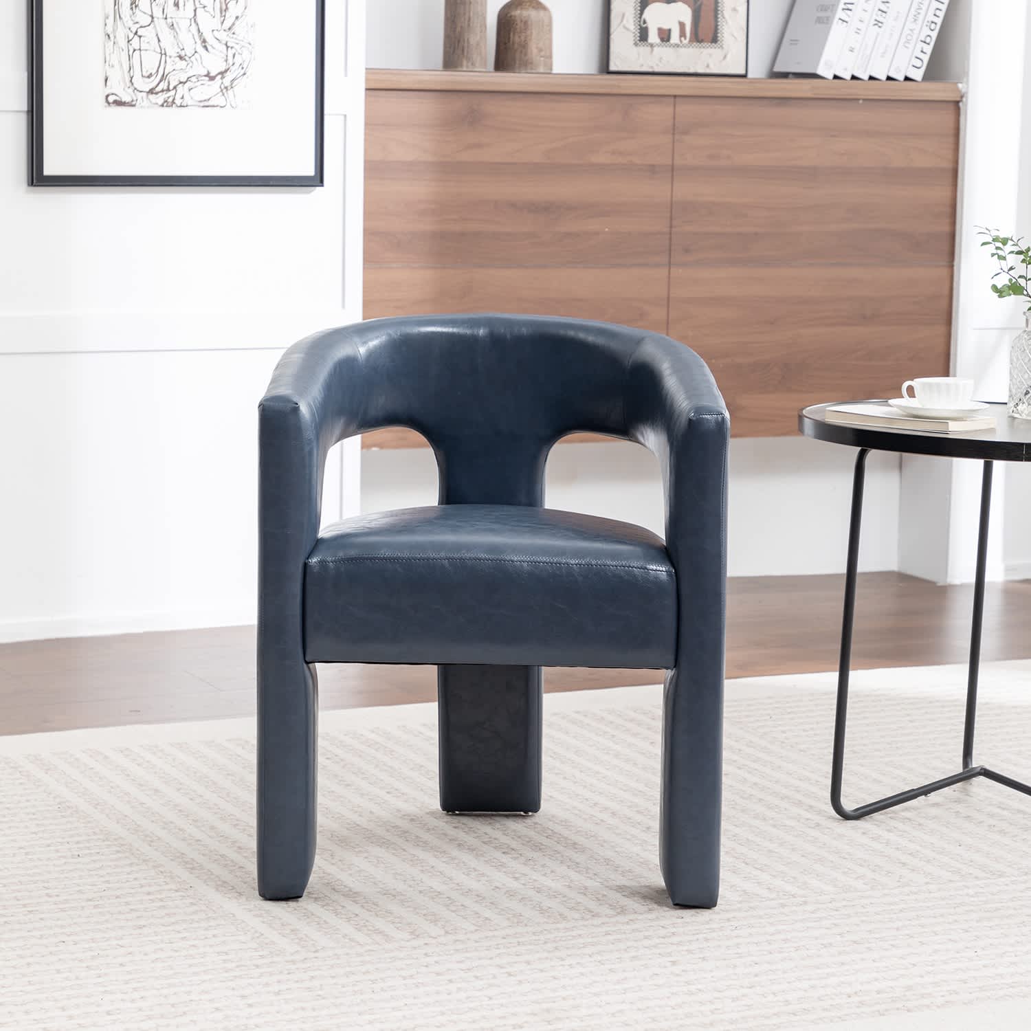 SEYNAR -  Modern Glam PU Leather Upholstered Dining Chair Open Back Accent Chair