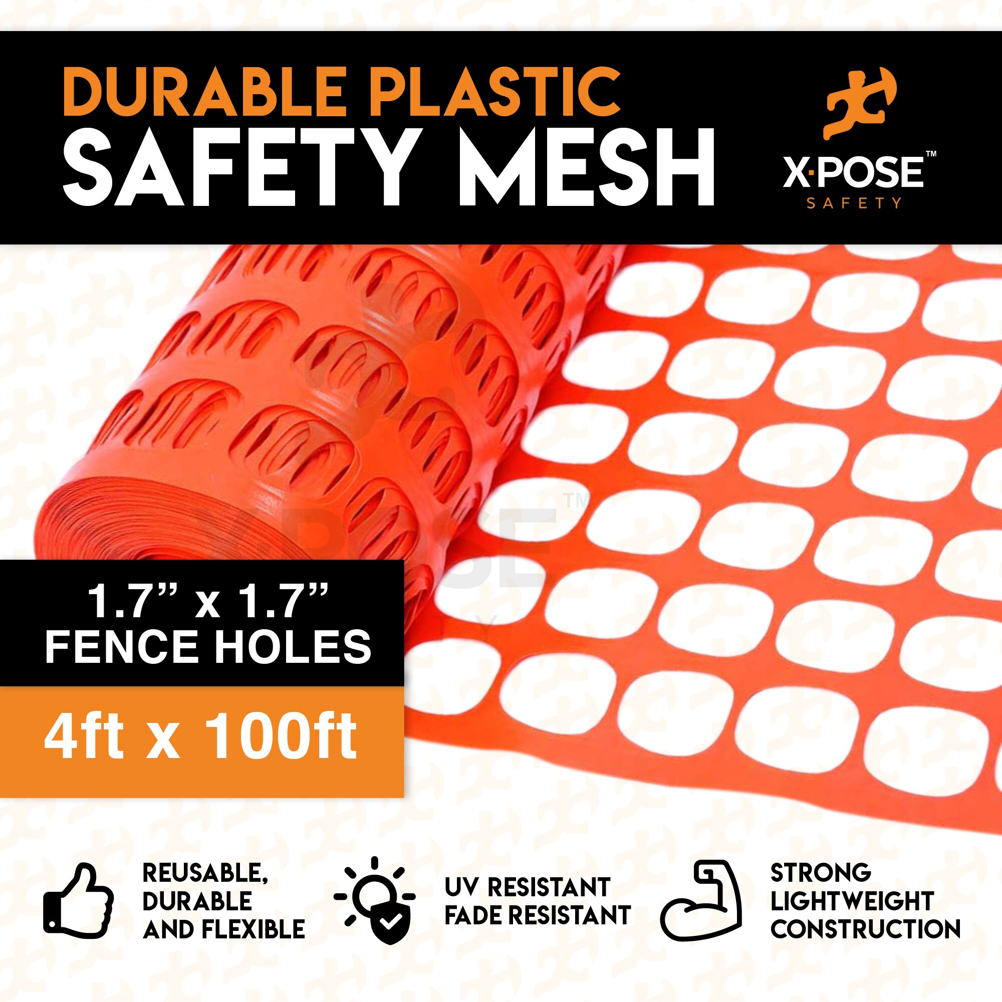 XPOSE SAFETY Orange PVC Bamboo Fence, 100ft x 4ft Roll