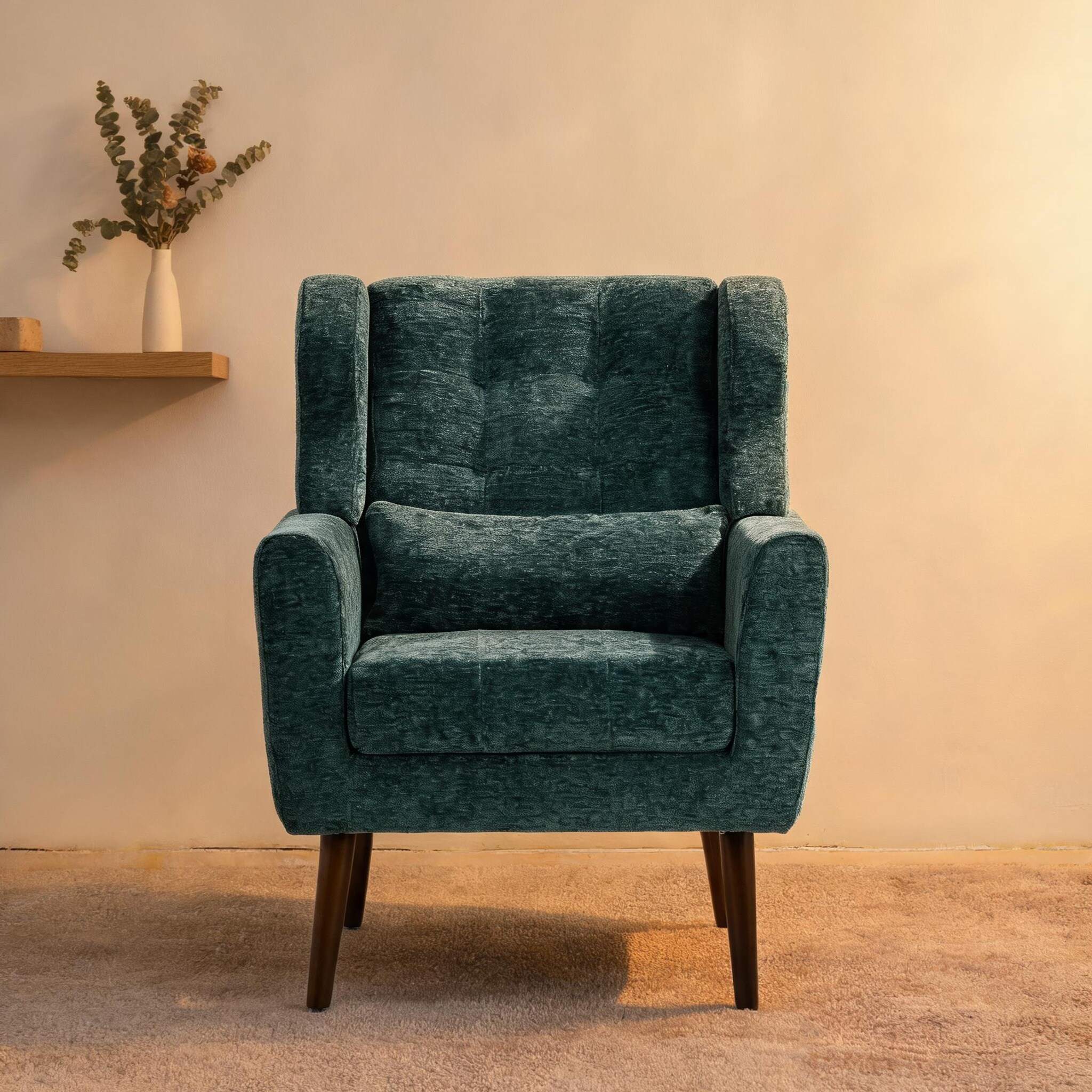 Naturefalls - Modern Mid-Century Accent Chair with Chenille Upholstery Rich Green 28.74-Inch Seat...
