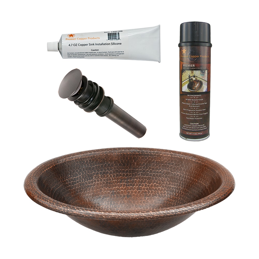 PREMIER COPPER PRODUCTS BSP5-LO17RDB-P Copper 17-in Drop-in Oval Rustic Oil Rubbed Bronze Bathroom Sink with Drain Included