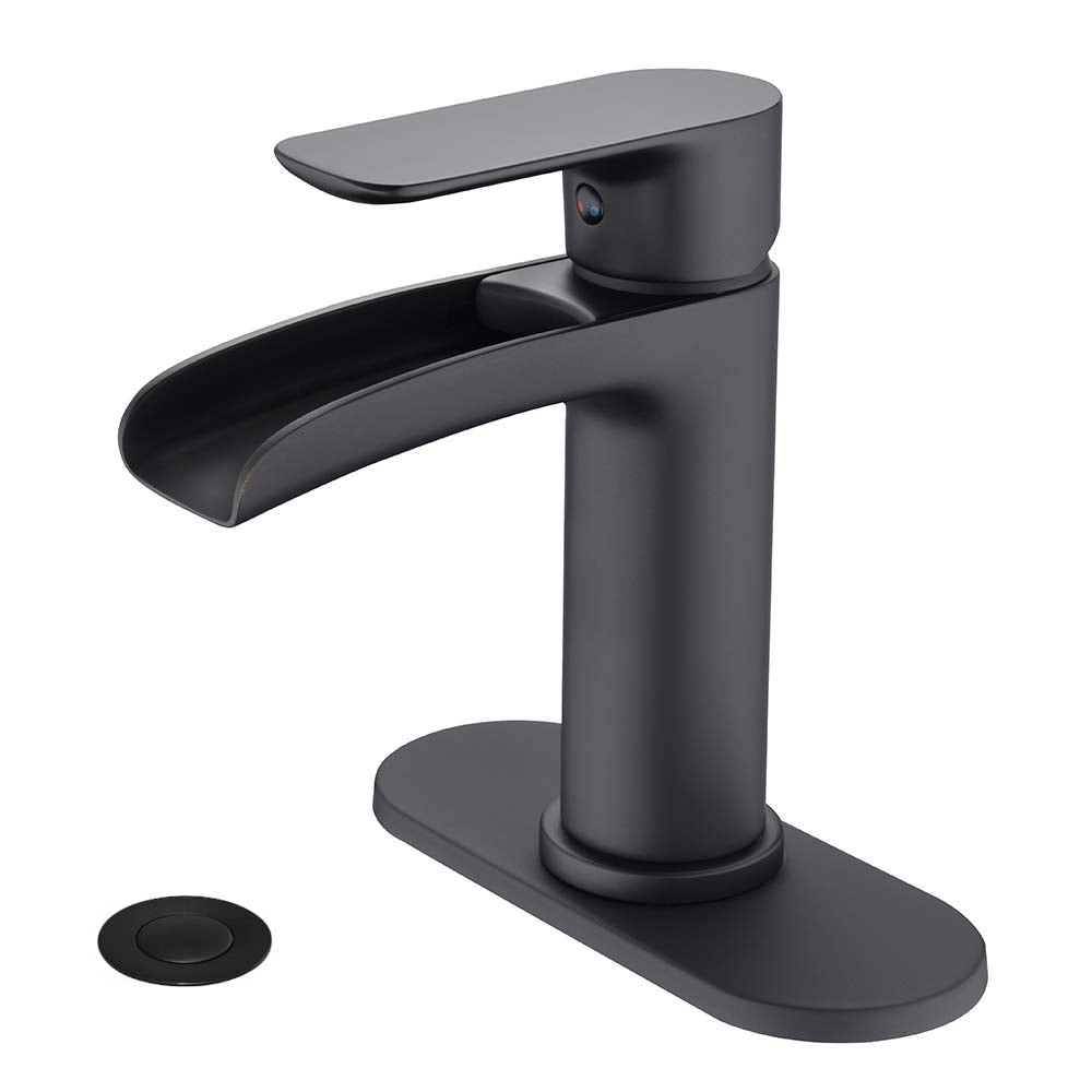 Clihome CL-MS4511-MB Black Single hole 1-handle WaterSense Low-arc Residential Handle Bathroom Sink Faucet with Drain with Deck Plate